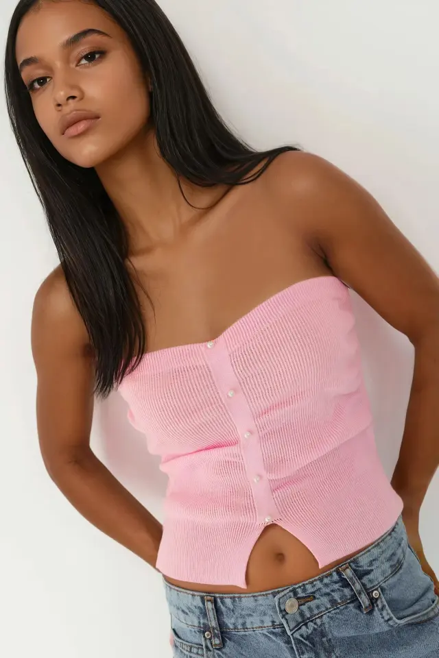Slim Fit Strapless Knitted Top