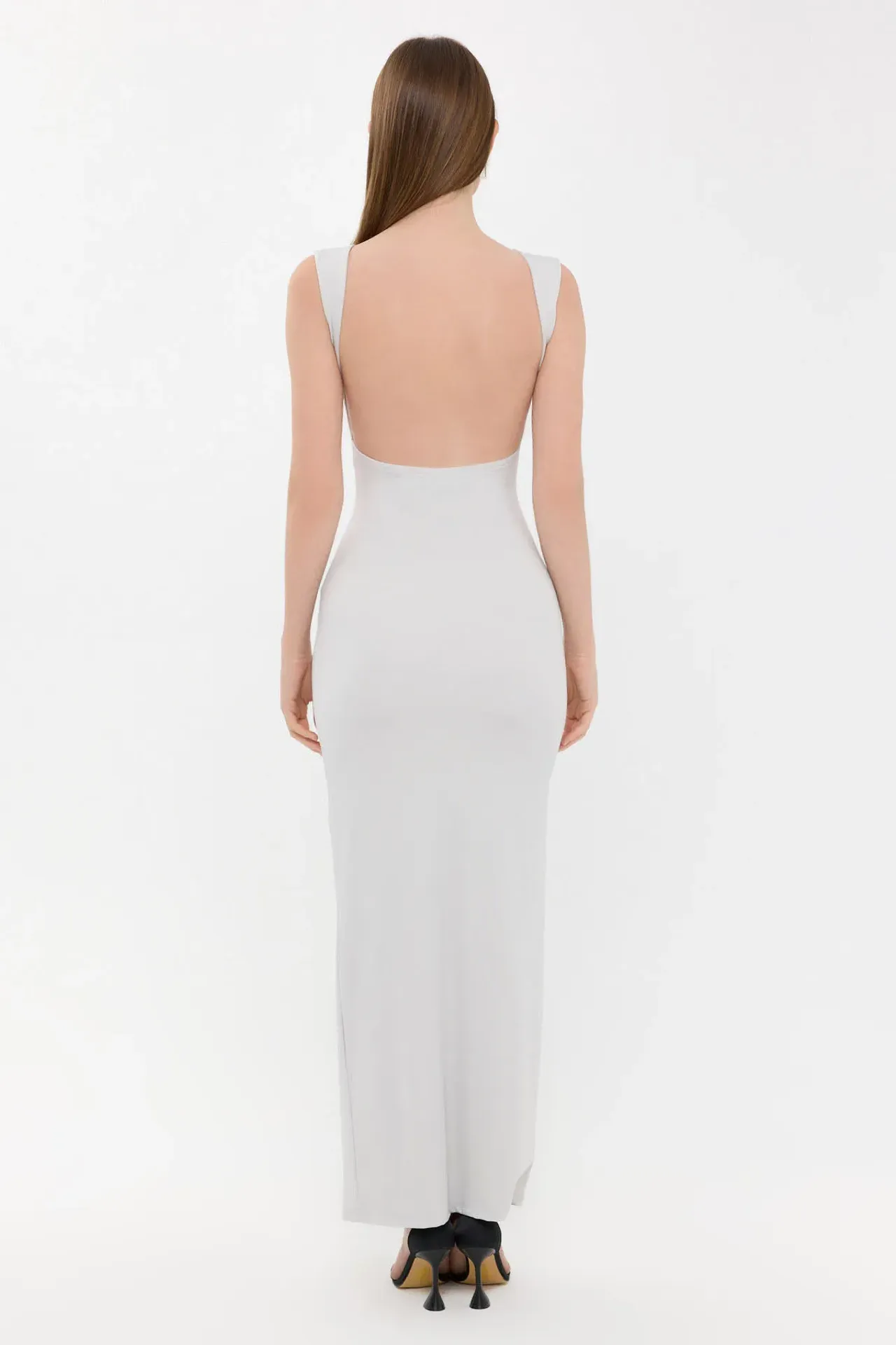 Bodycon Maxi Dress with Round Neck and Backless Detail