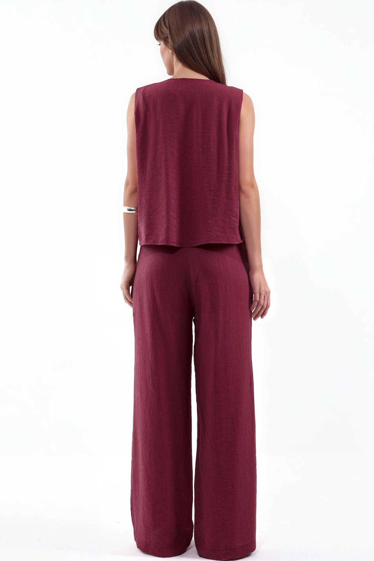 Viscose Blend Blouse with Tie Detail & Elastic Waist Pants Set 3