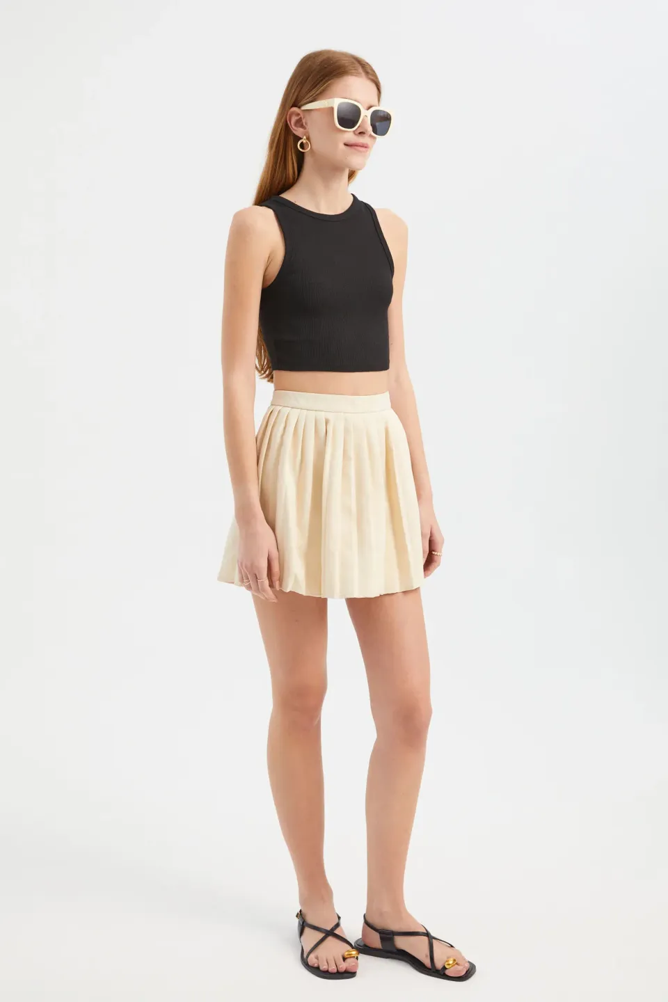 High Waist Pleated Mini Skirt