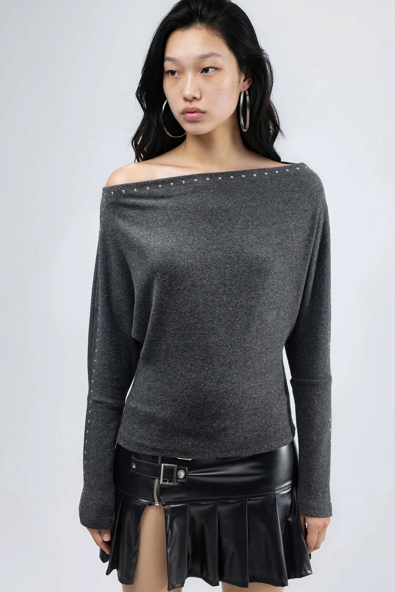 BUSEM Boat Neck Blouse with Stone Accessory 2