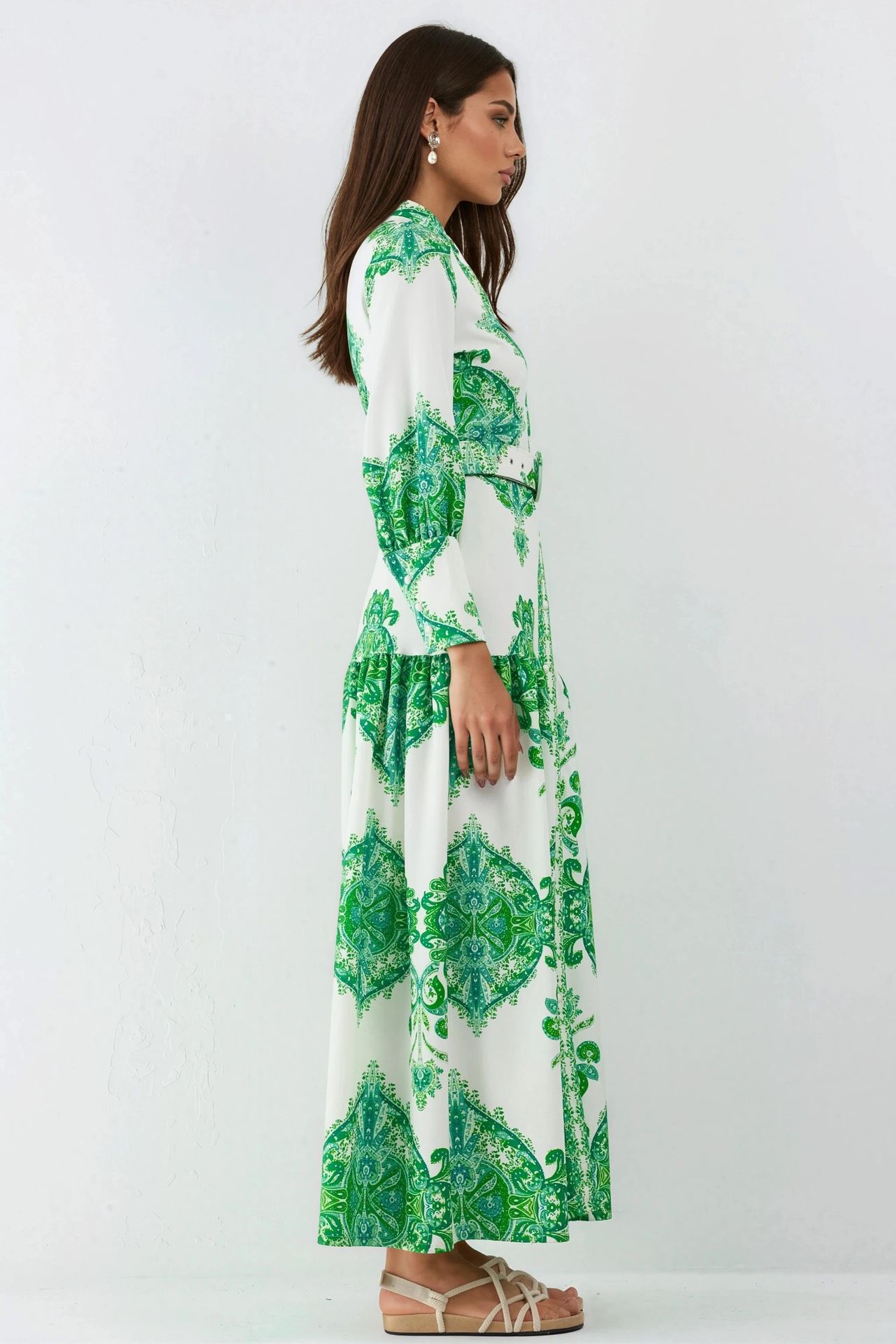 MSN Paisley Print Belted Maxi Dress with Shirt Collar 5
