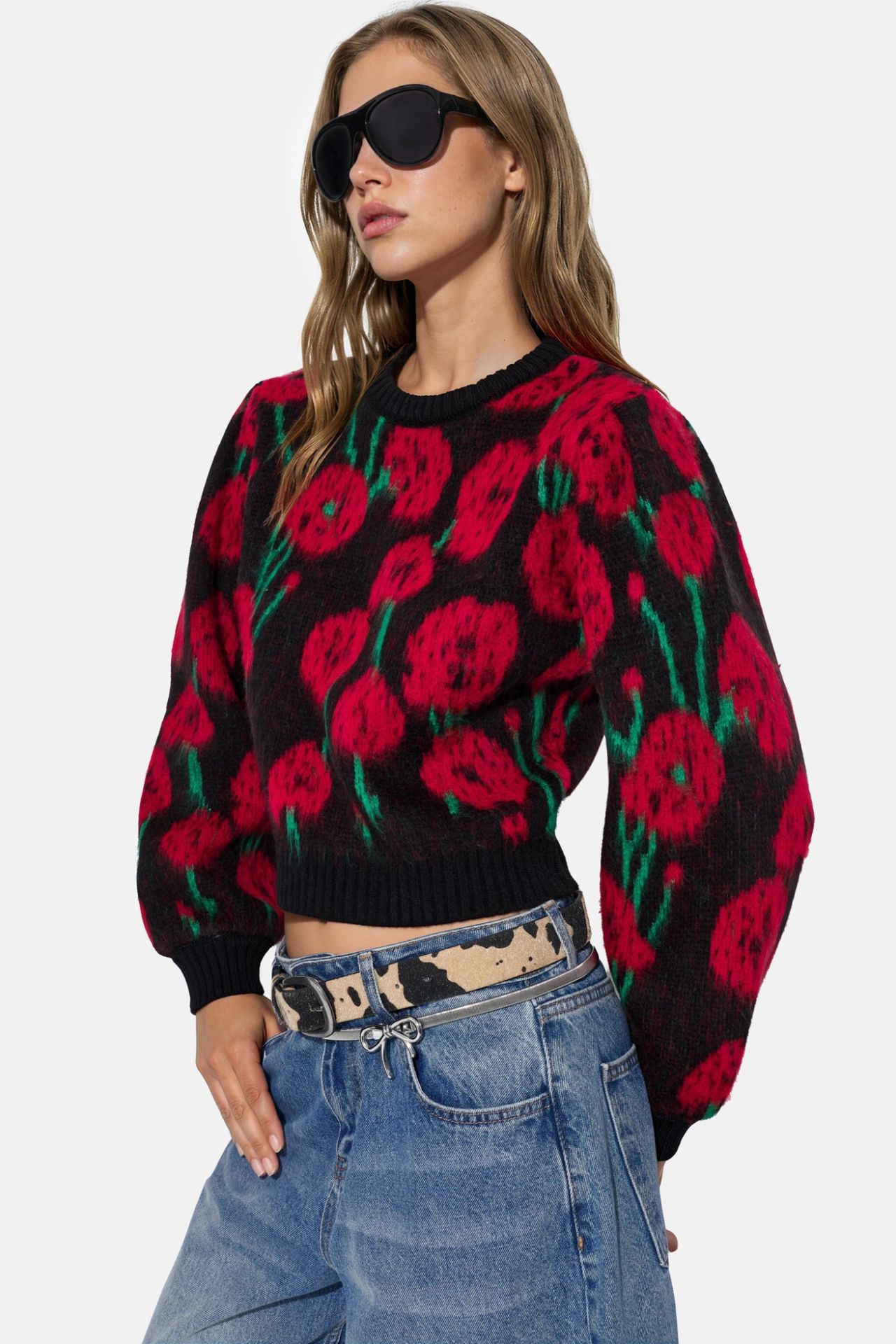 Floral Crew Neck Knit Sweater 3
