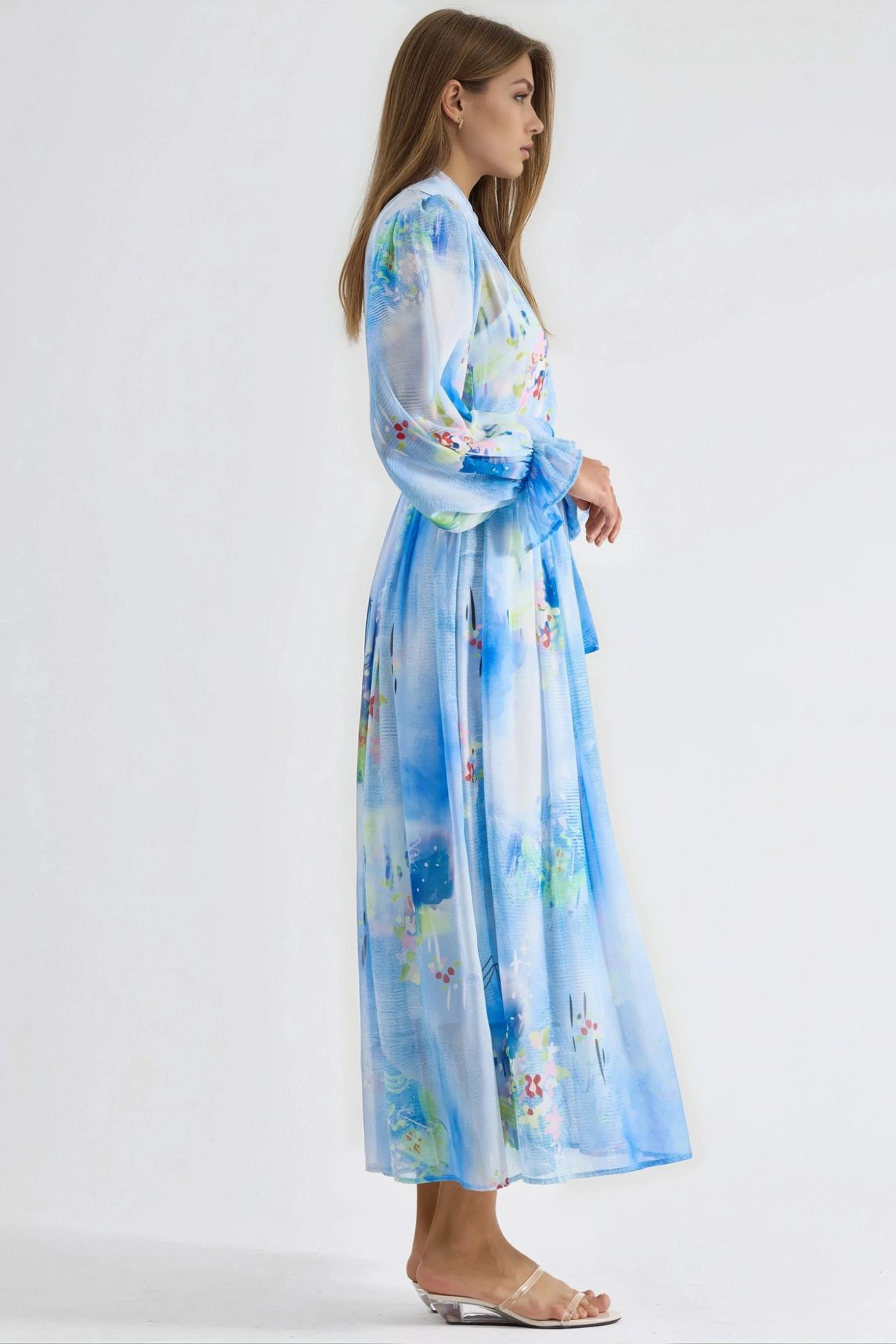 MSN Abstract Pattern Maxi Shirt Dress with Belt 4