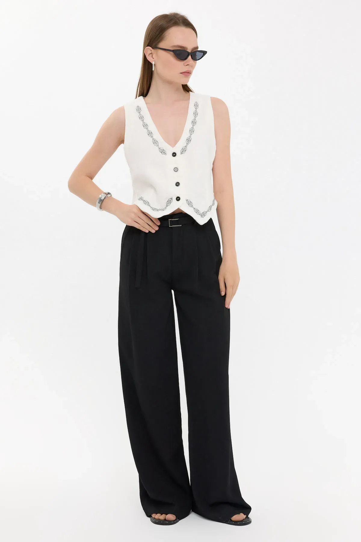 Abstract Print Sleeveless V-Neck Waistcoat 3