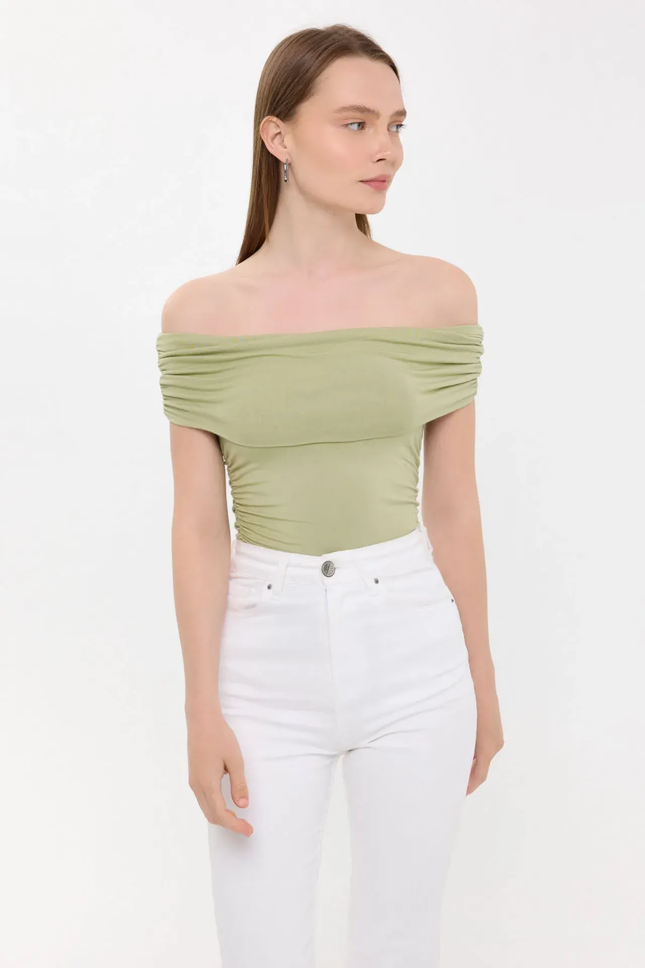 Off-Shoulder Ruched Bodycon Top