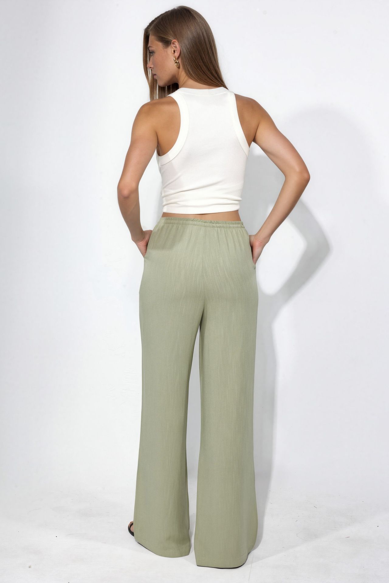 Viscose-Linen Blended Wide Leg Pants 3