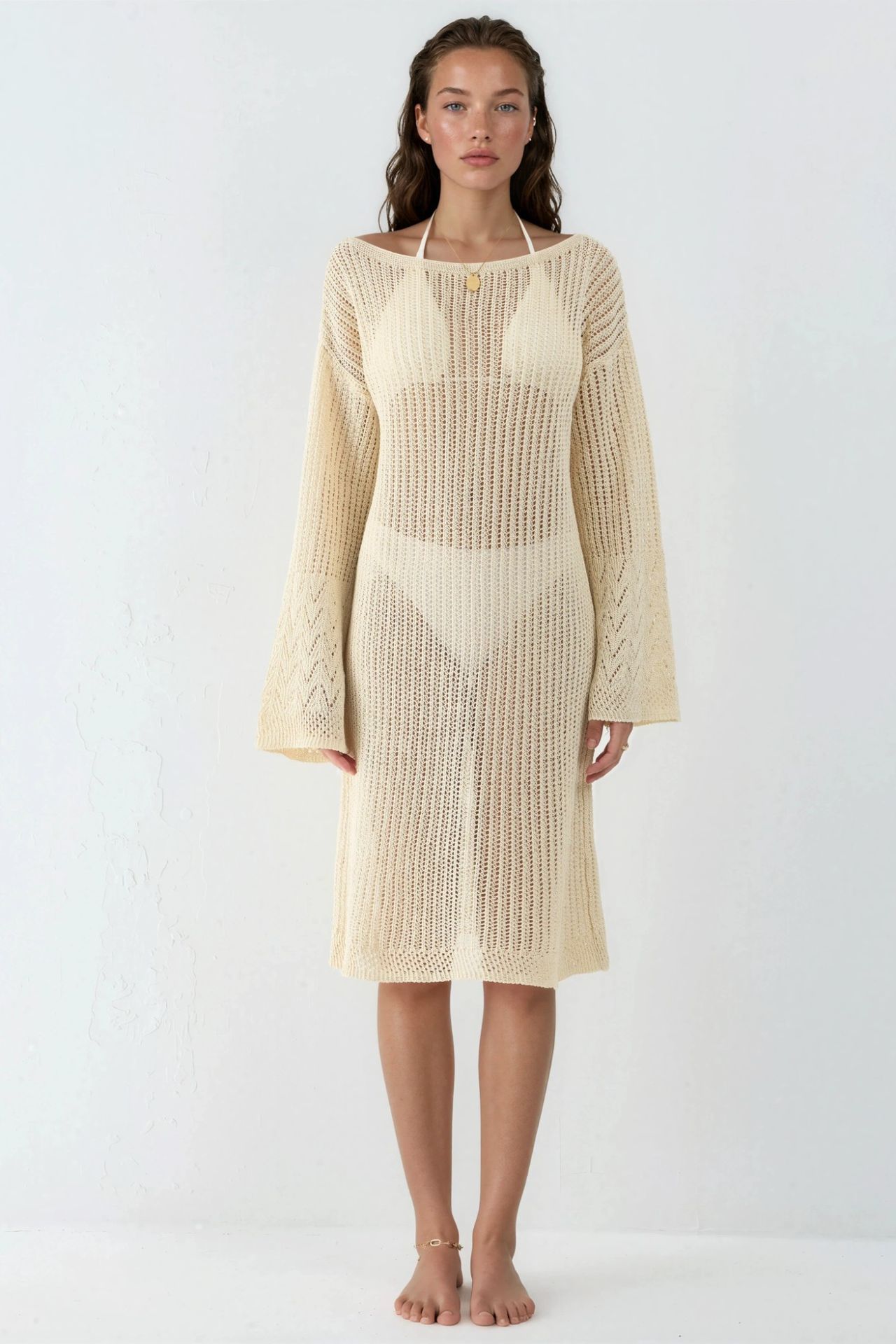 Cotton Textured Midi Cover-Up Dress 8