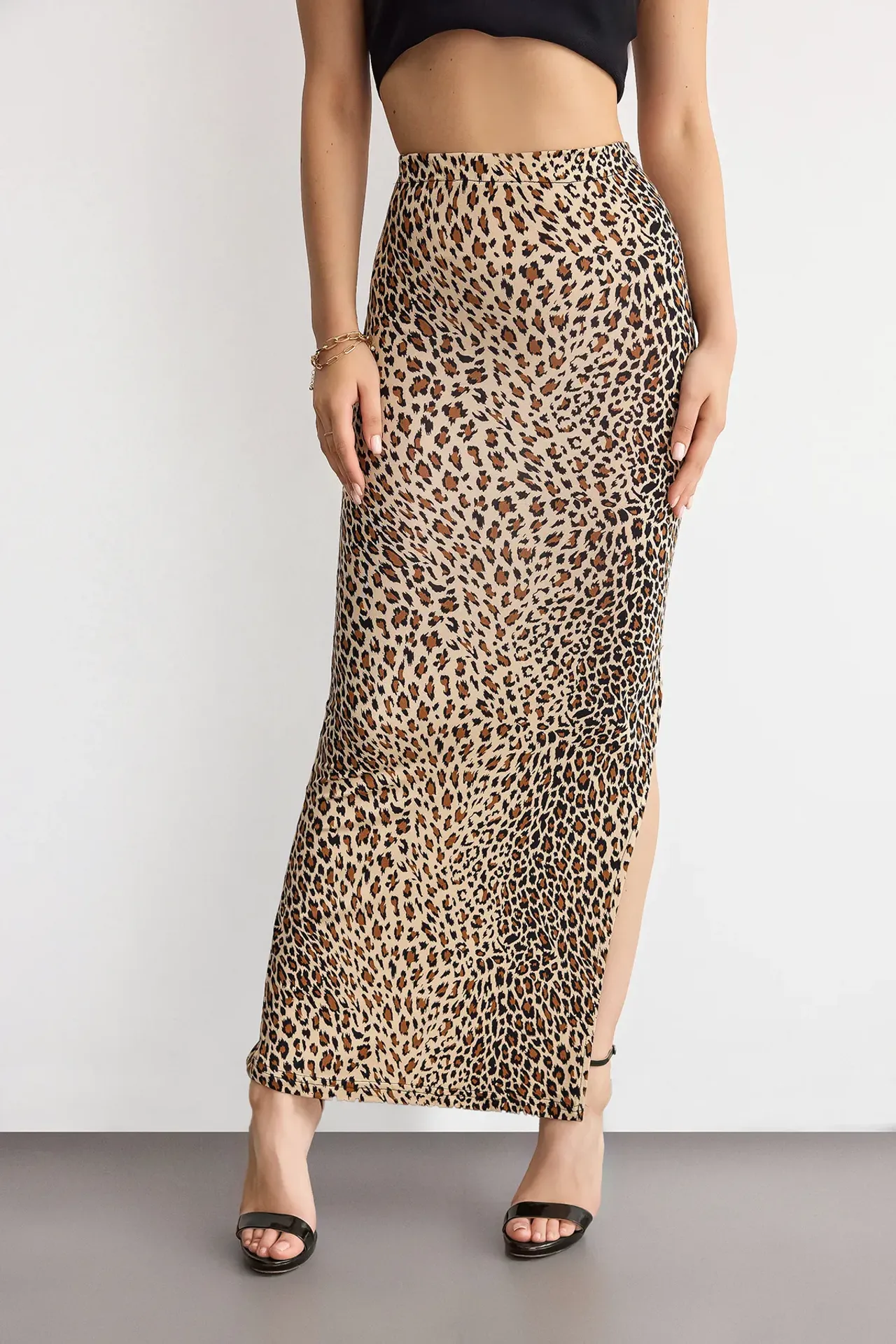 Animal-Printed Maxi Skirt with Side Slit