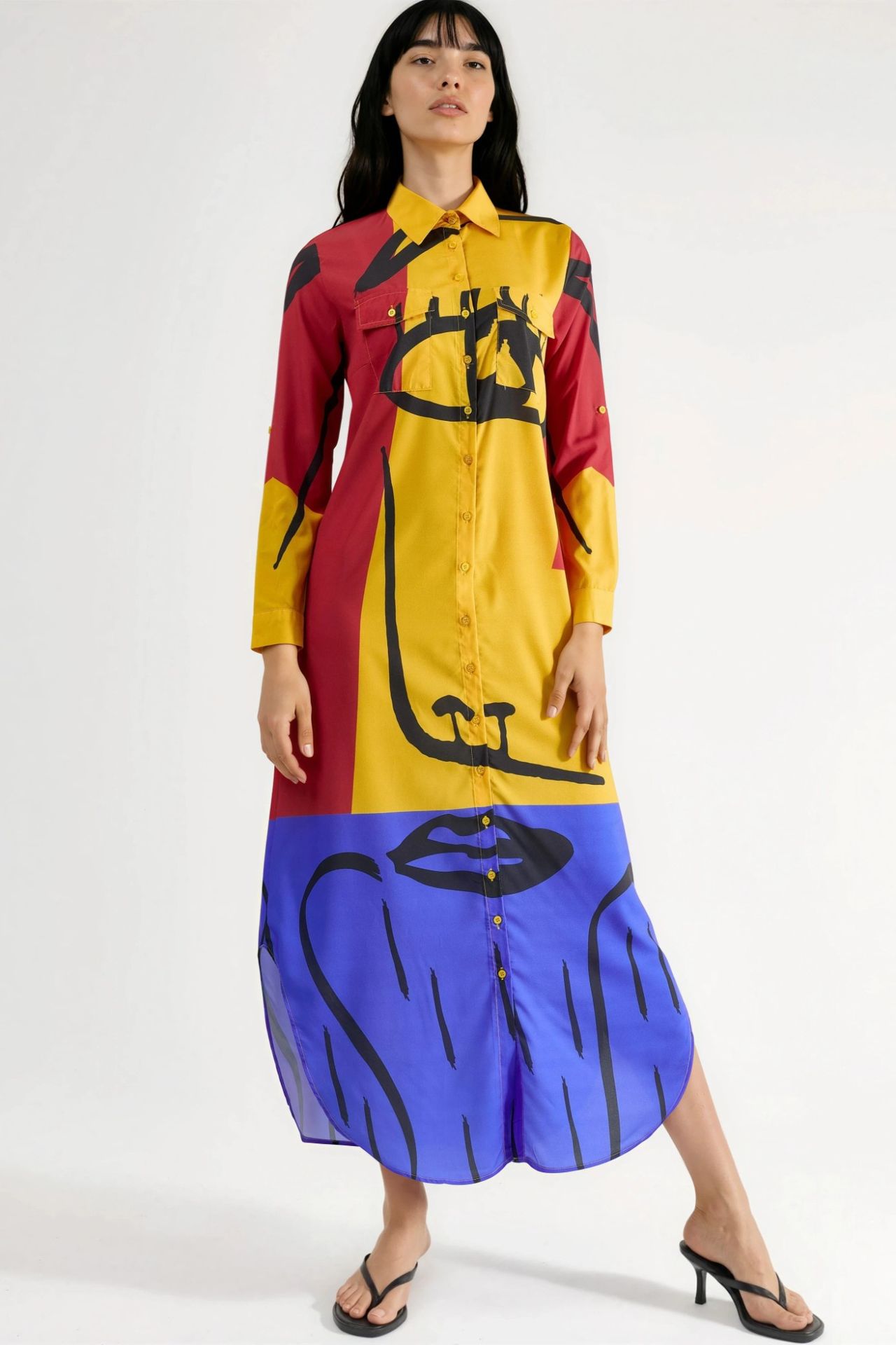 MSN Abstract Print Maxi Dress with Button Closure 5