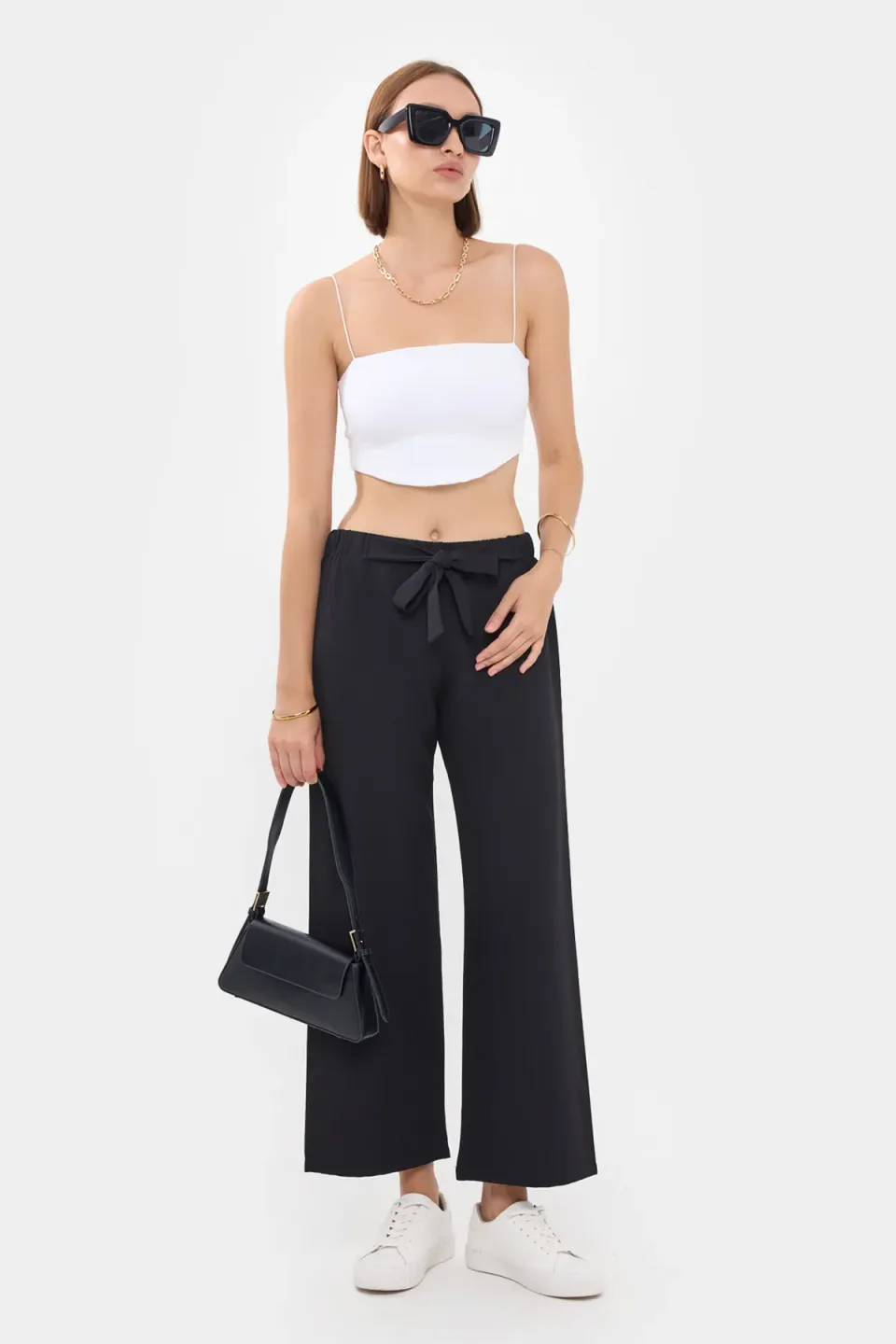 Wide-Leg Trousers with Drawstring Detail