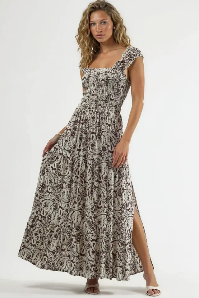 BUSEM Paisley Print Maxi Dress with Square Collar