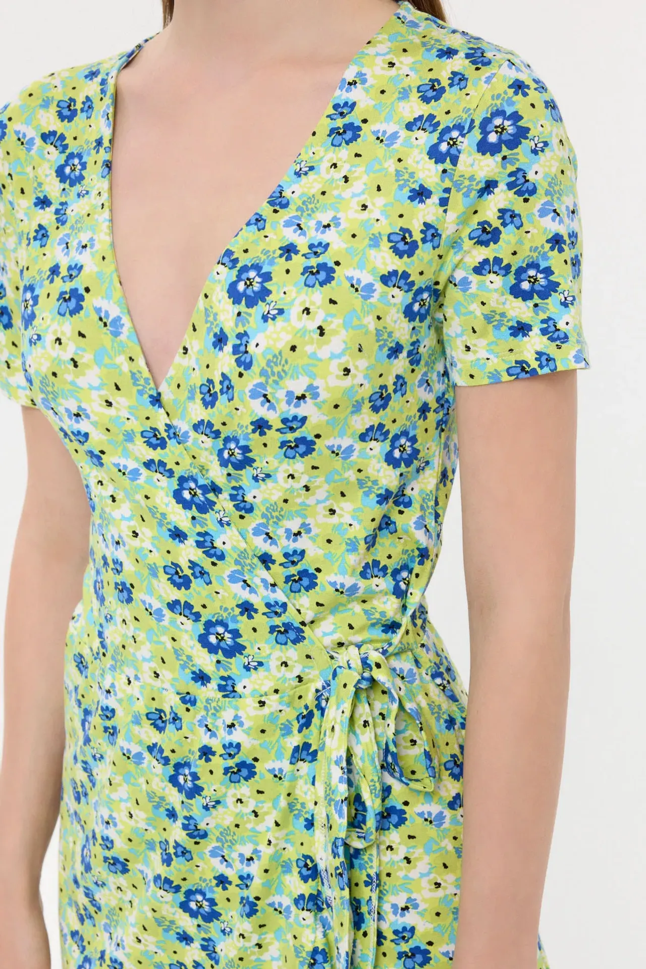 Floral Surplice-Neck Ruffled Mini Dress