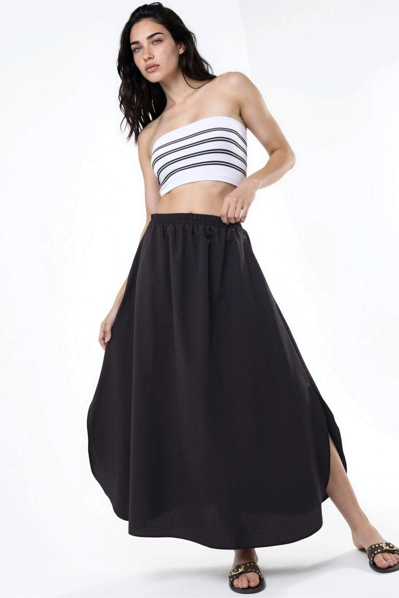 BUSEM High Waist Midi A-Line Skirt 1