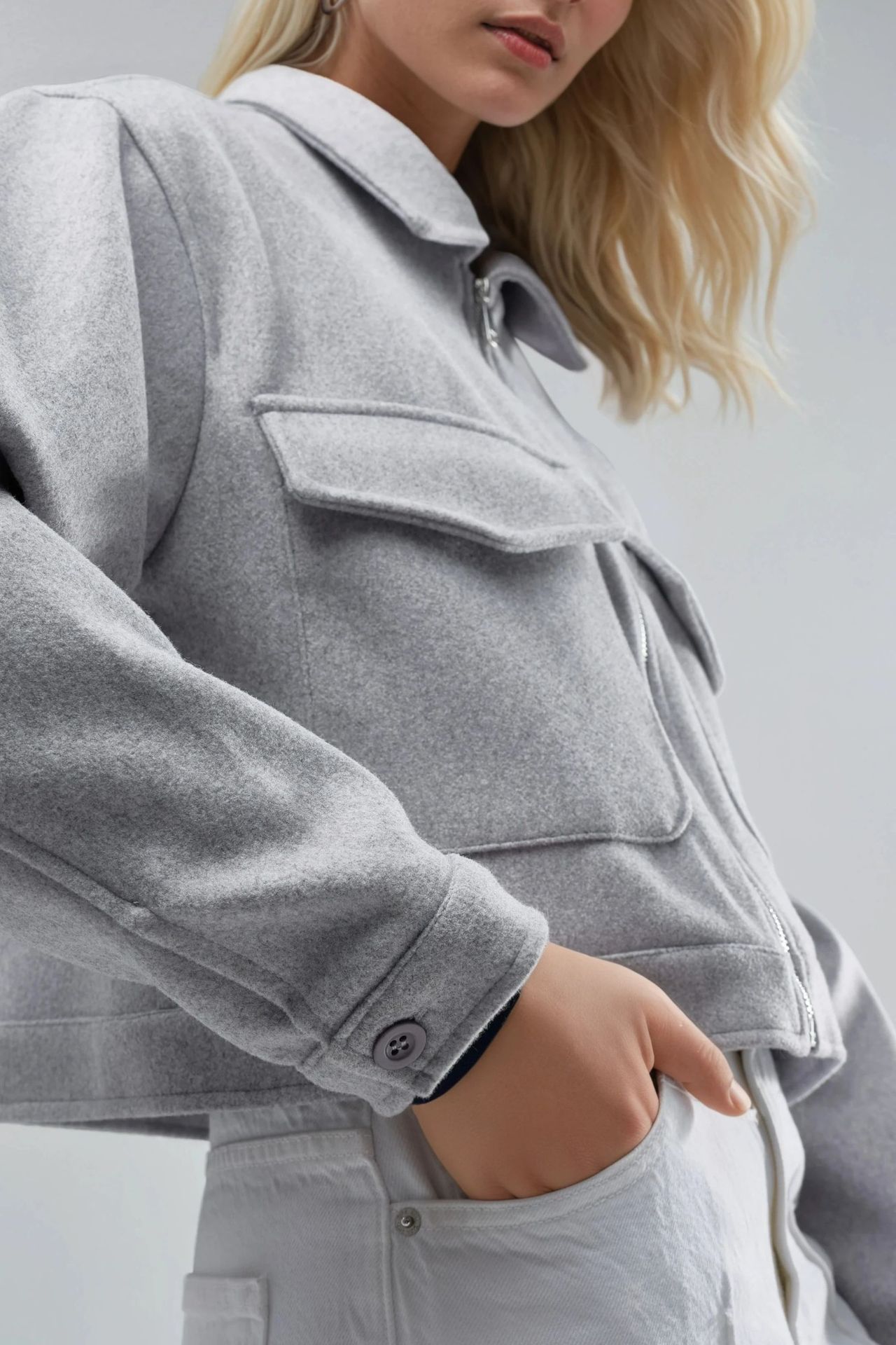 BUSEM Crop Gabardine Jacket with Zipper and Pocket 6