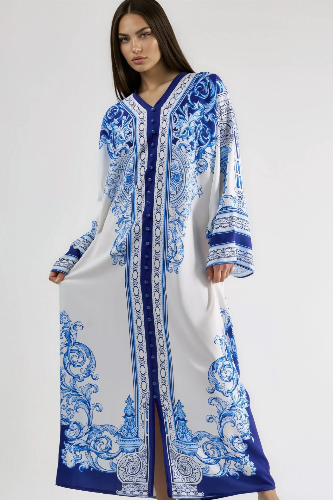 MSN Printed V-Neck Button-Front Maxi Dress 4