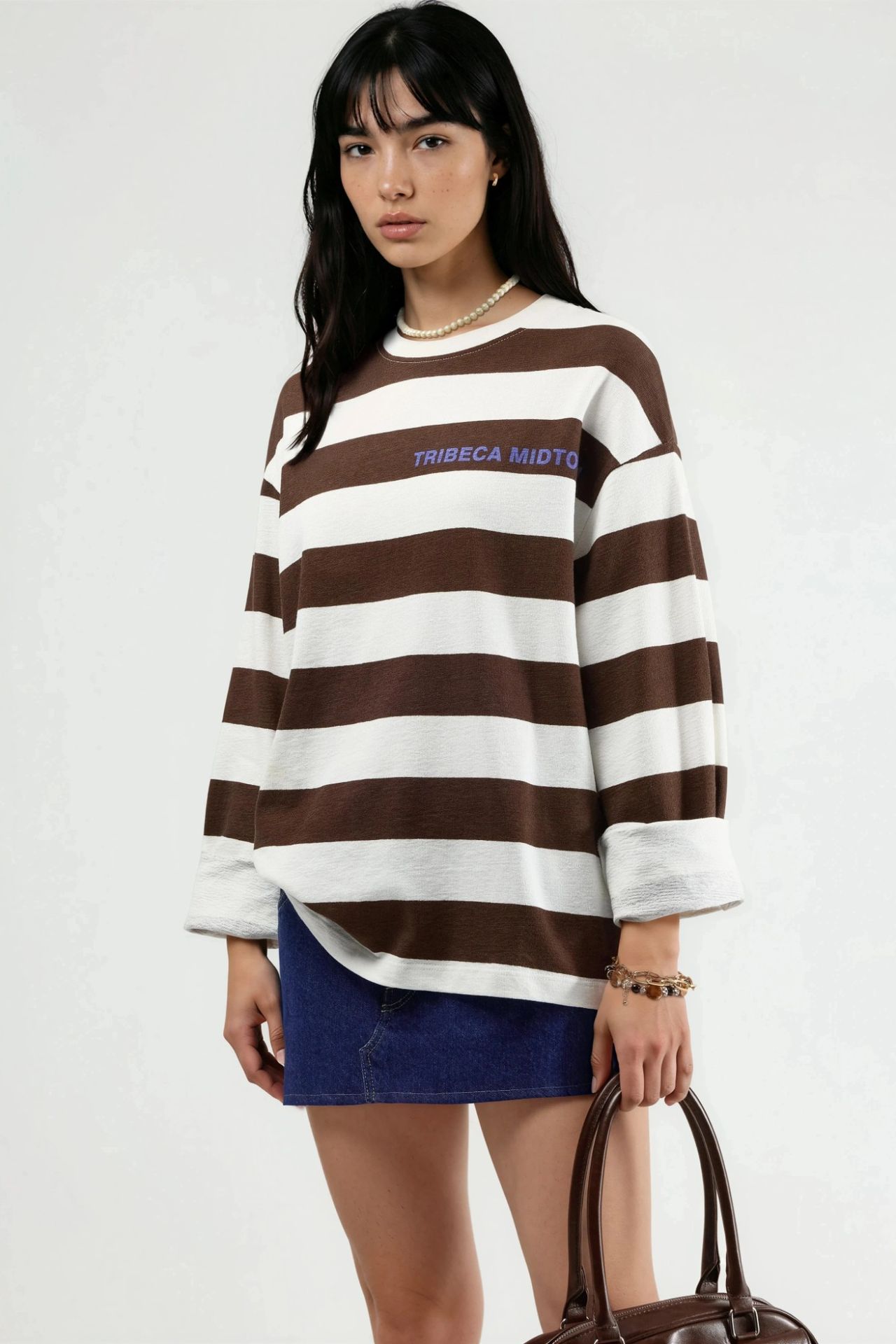 BUSEM Oversized Striped Crew Neck Sweatshirt 2