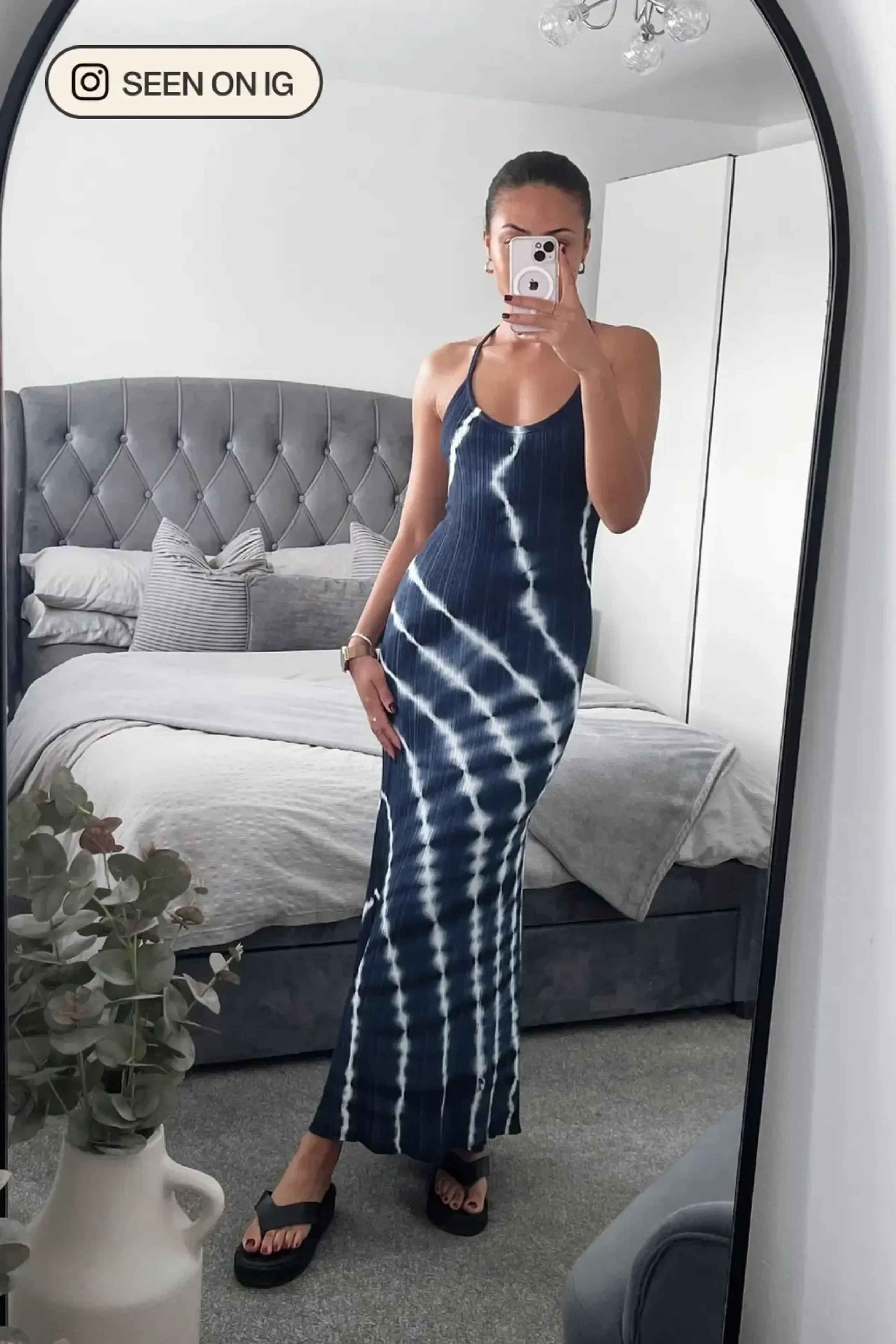 Blue Knitted Tie Dye Spaghetti Strap Maxi Dress Women