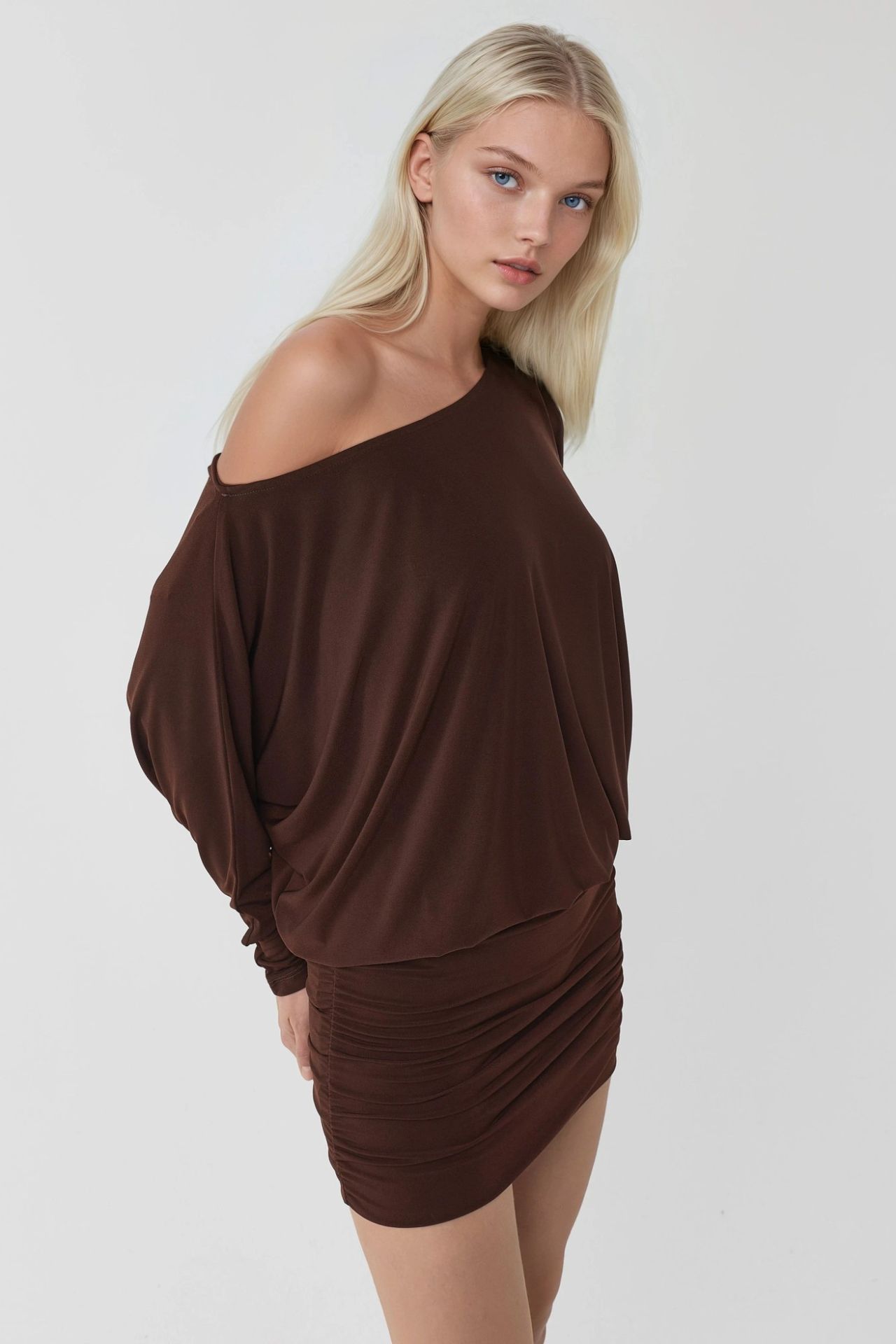 BUSEM Asymmetrical Collar Fitted Mini Dress 5