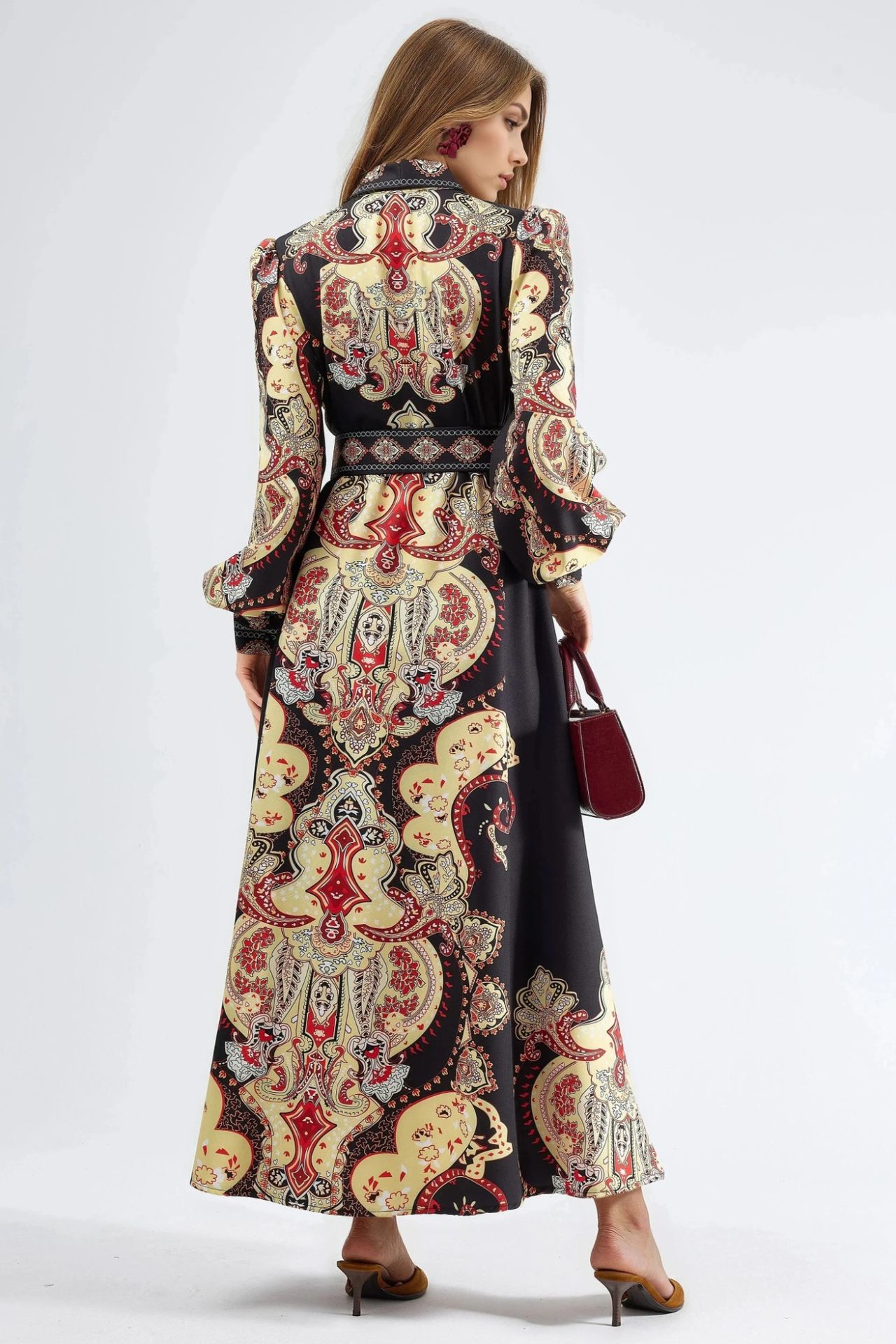 MSN Patterned Maxi Dress with Belt 4