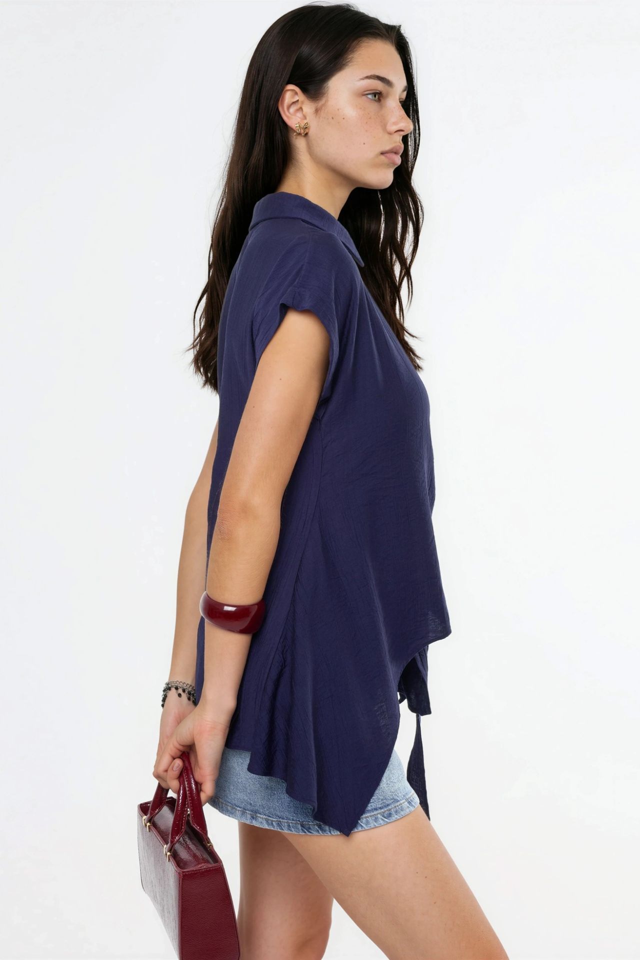 BUSEM Textured Woven Blouse with Tie Detail 4