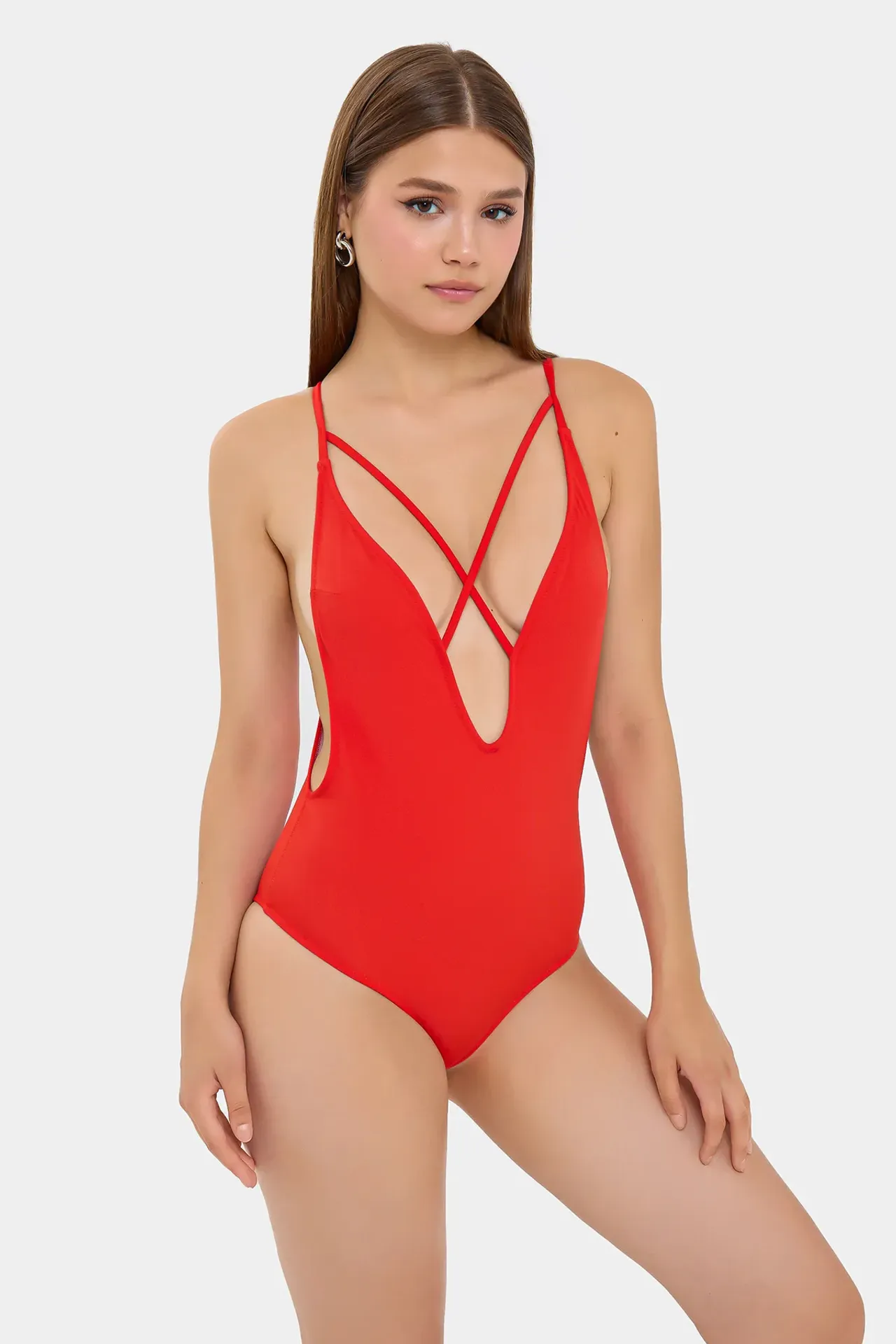 Plunge Neck Strappy Bikini set