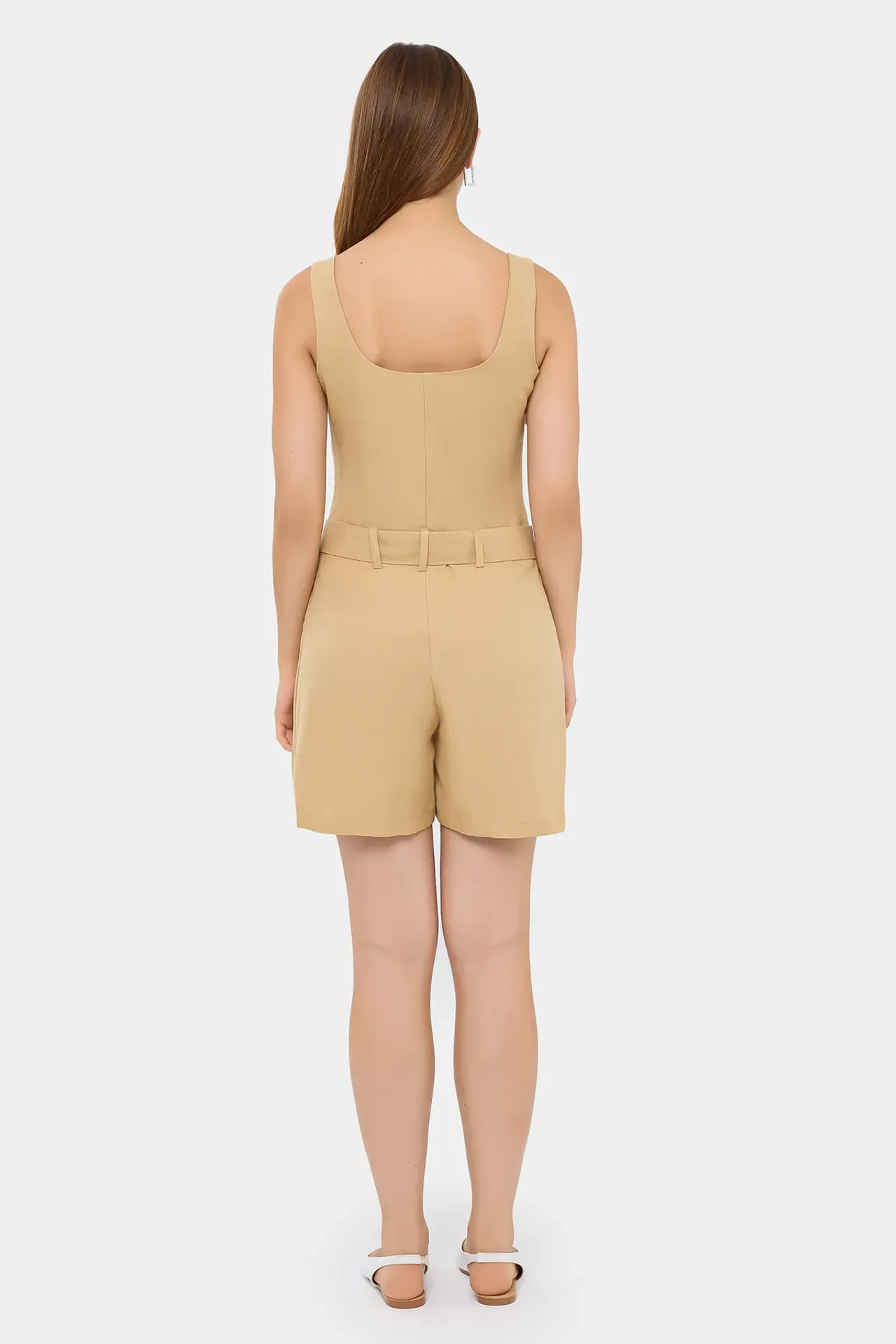 Belt-Detailed Woven Jumpsuit with Pleated Front and Pocket