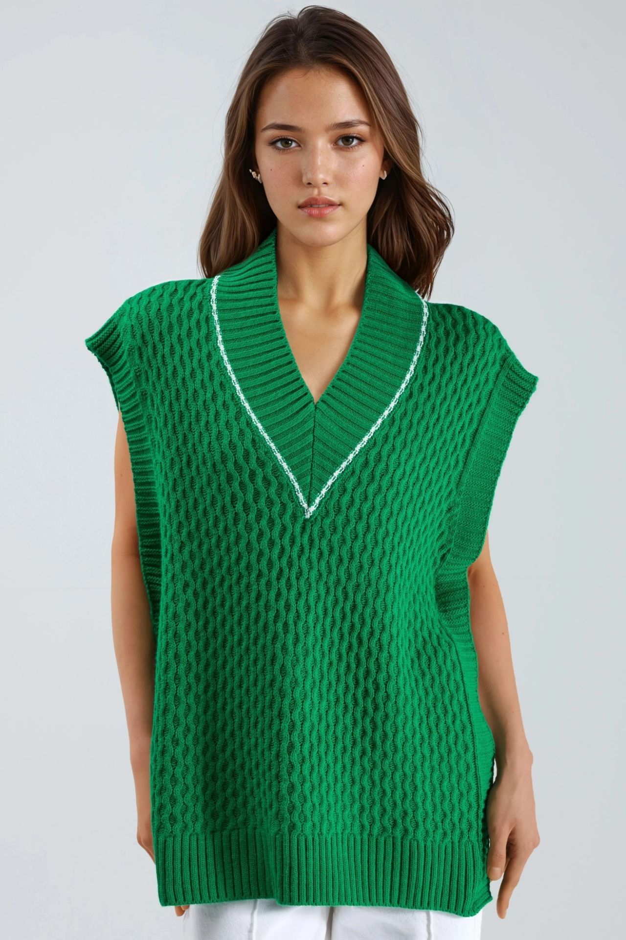 MY FASHION Patterned Sweater Vest with Tie Detail 7