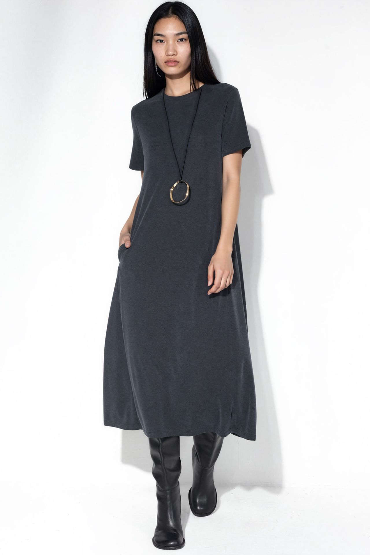BUSEM Straight Midi Jersey T-Shirt Dress