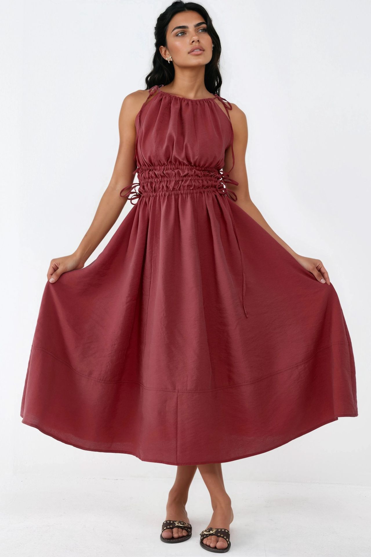 BUSEM Ruched Strap Midi Dress 1