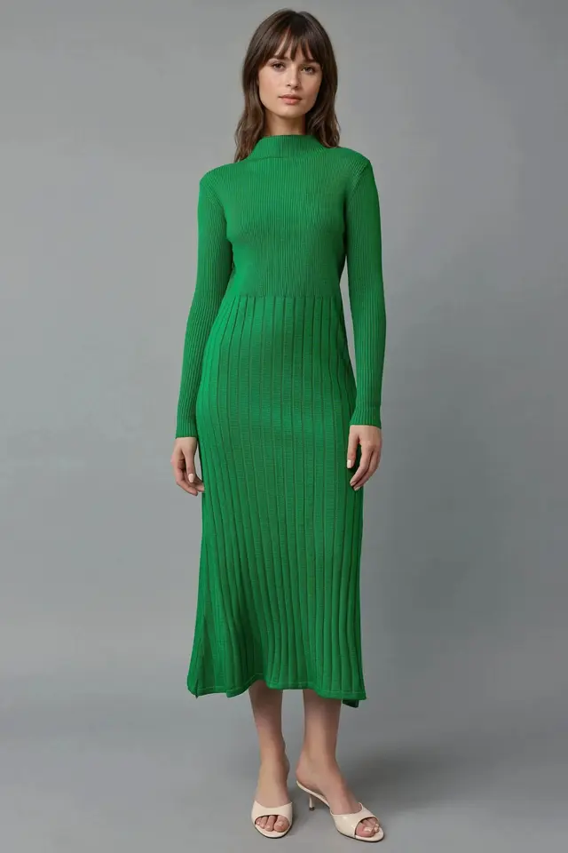 MY FASHION Ribbed Half Turtleneck Bodycon Knit Dress