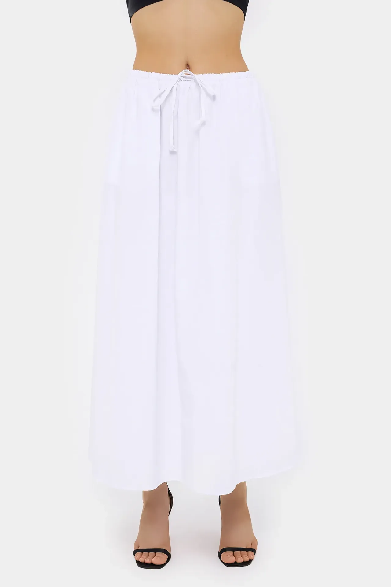 Mid-Rise Maxi Skirt with Drawstring
