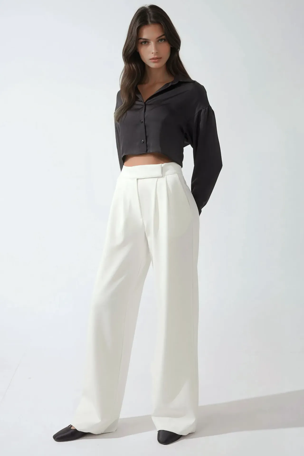 Normal Waist Pleated Palazzo Pants