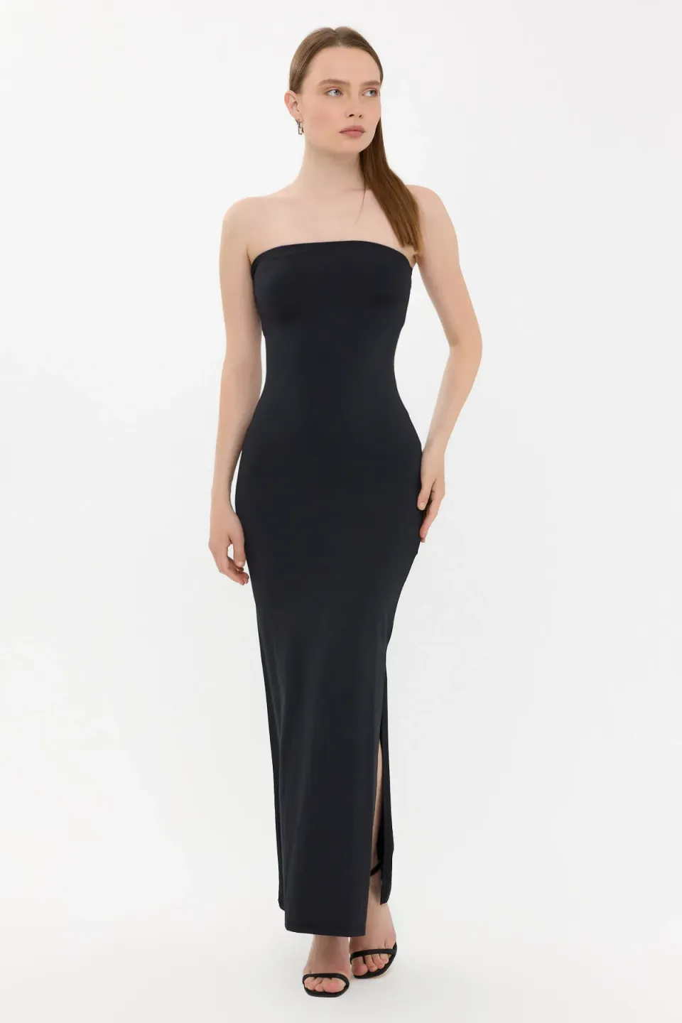 Strapless Bodycon Maxi Dress with Side Slit