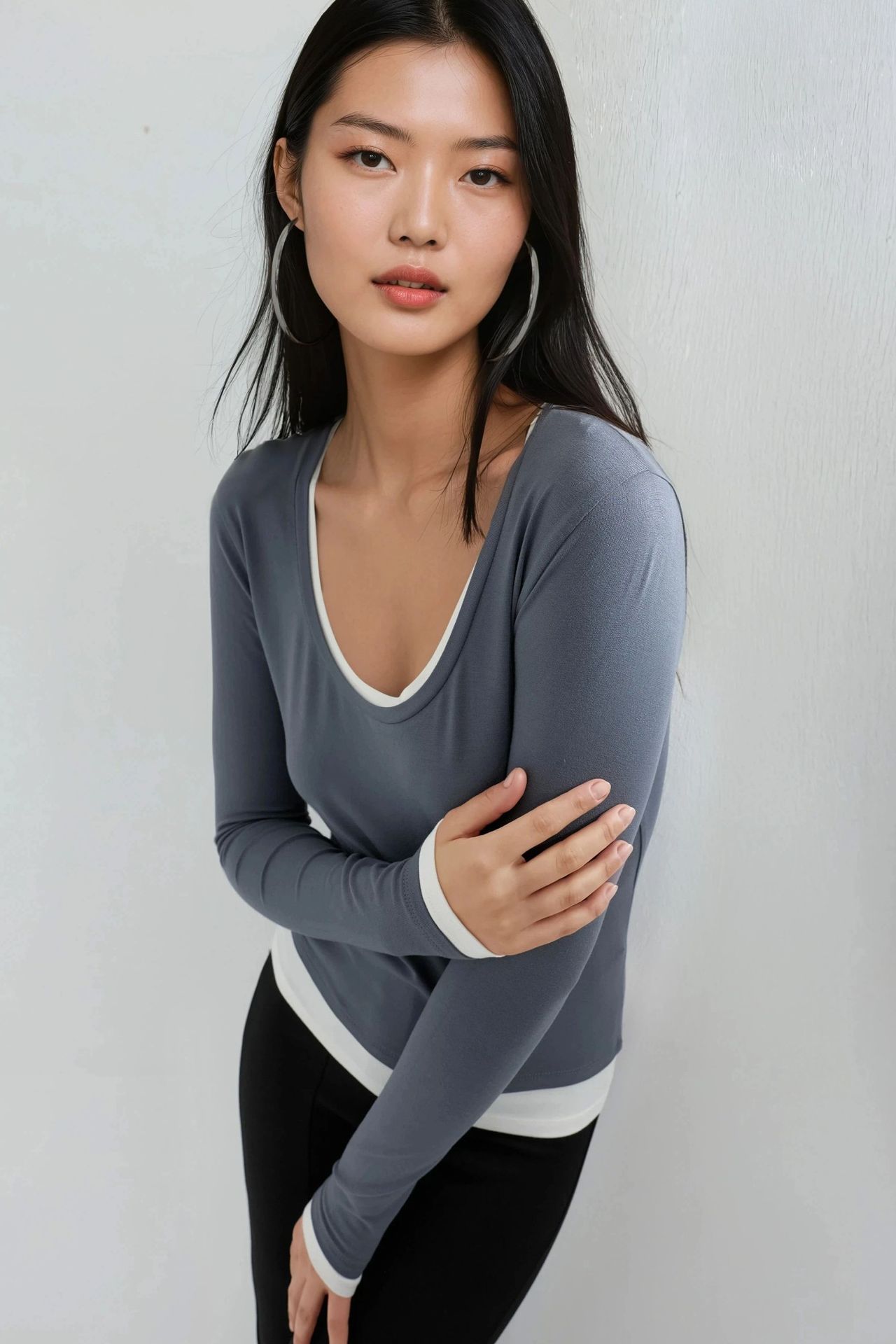 BUSEM Contrast Binding Long Sleeve Blouse 1