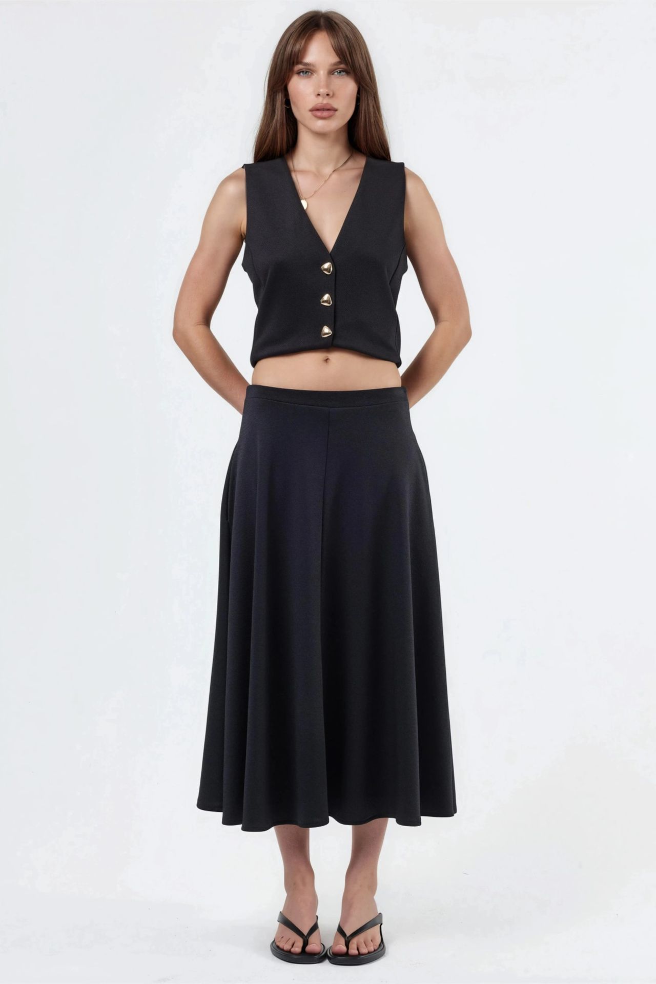 BUSEM High Waist A-Line Midi Skirt 6