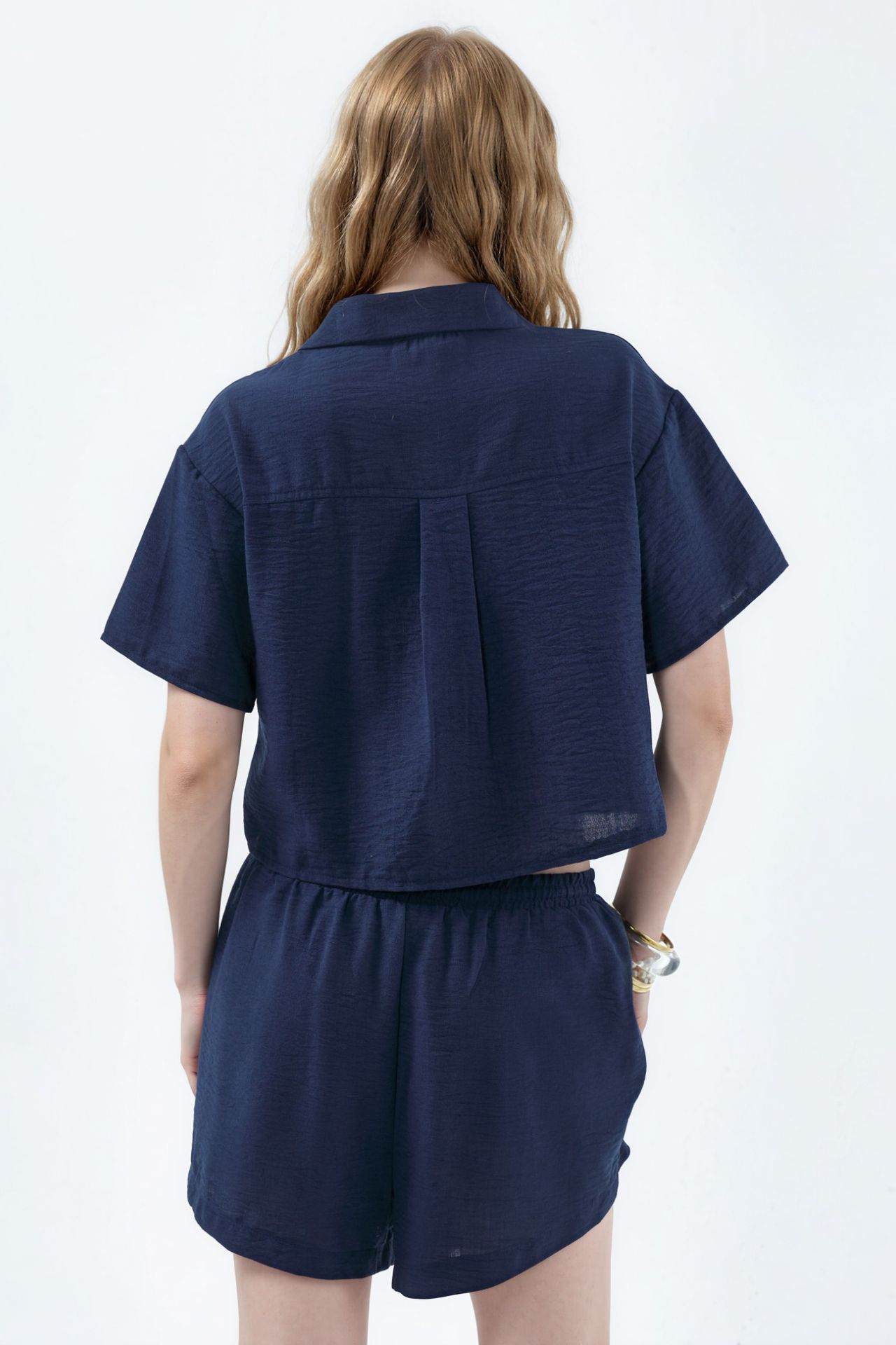 BUSEM Textured Crop Shirt with Button Closure 4