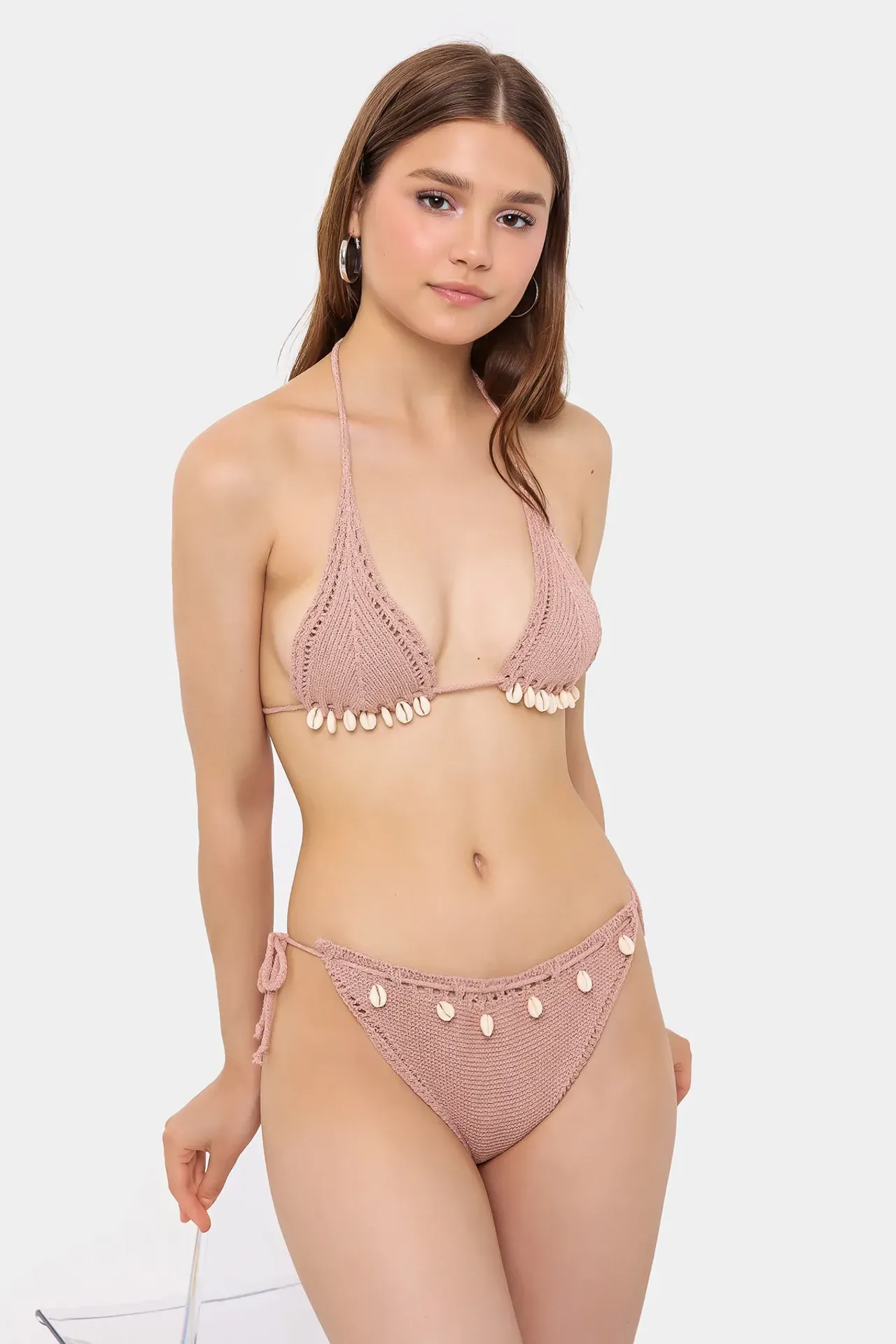 Triangle Crochet Tie Side Bikini set with a Seashells