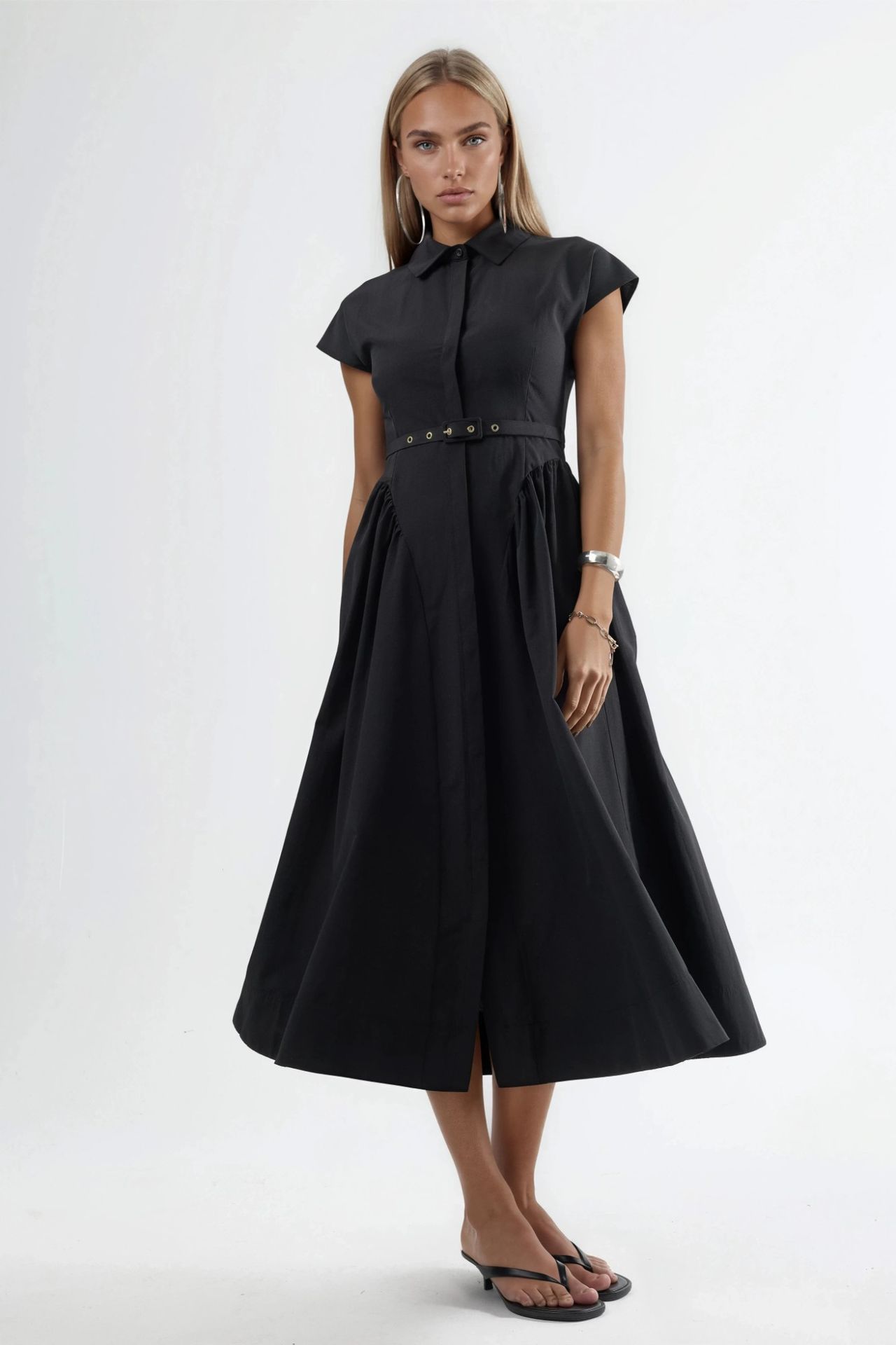 BUSEM Belted Midi Dress with Shirt Collar 6