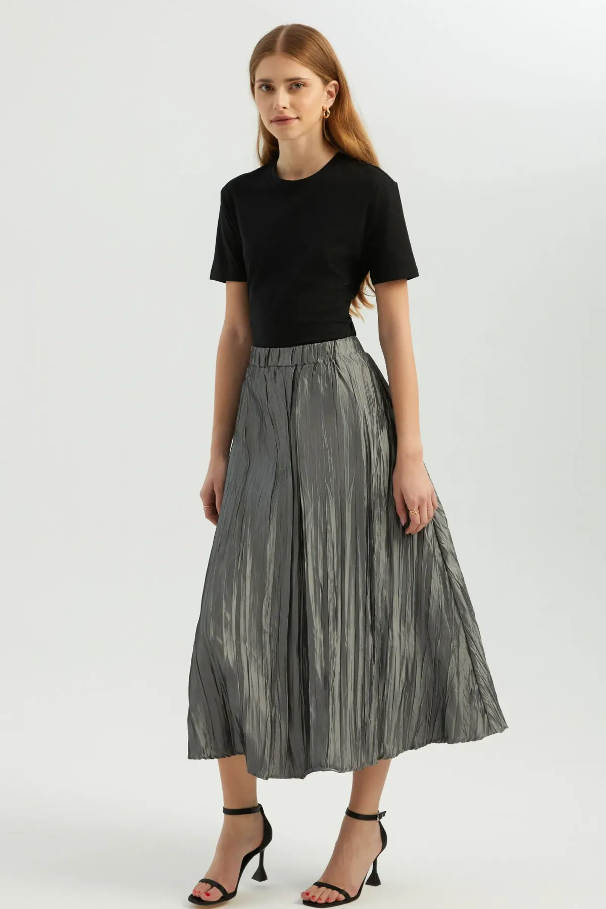 Hiccup High Waist Elastic Waist Pleated Maxi Skirt 6725