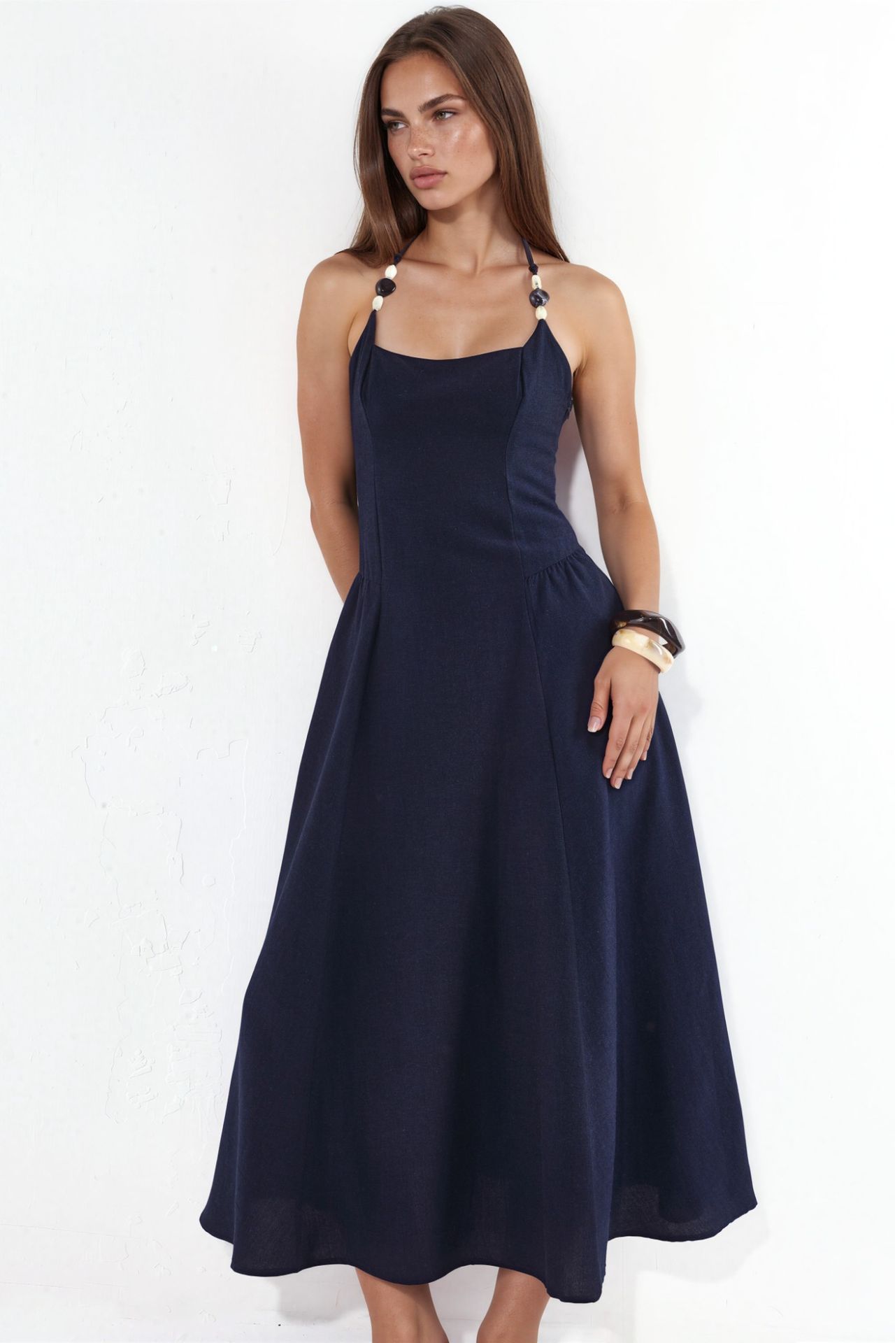 Halter Neck Beaded Detail Midi Dress