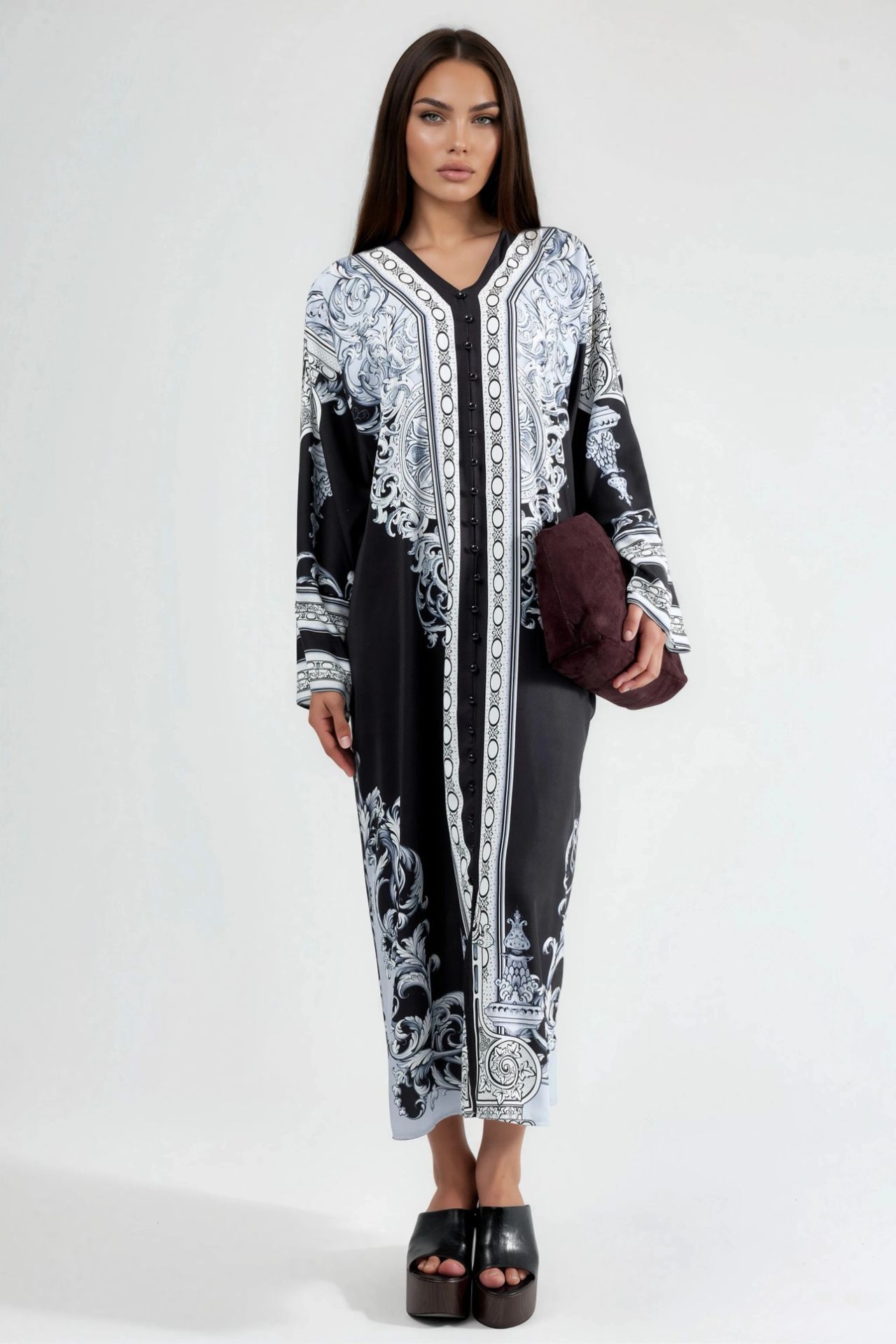 MSN Printed V-Neck Button-Front Maxi Dress 1