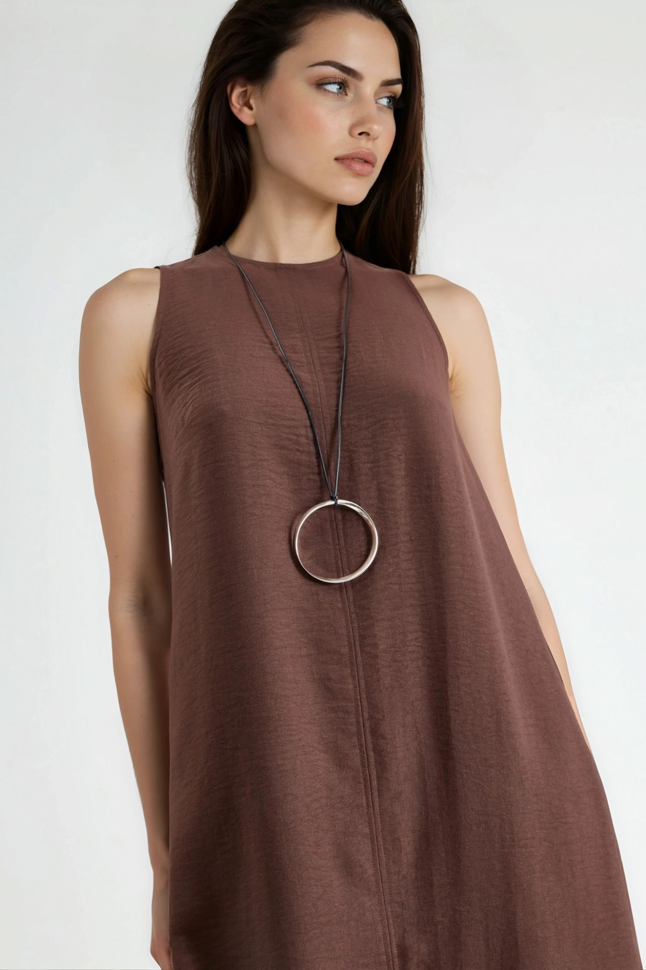 Linen Feel Sleeveless Crew Neck Midi Dress 3