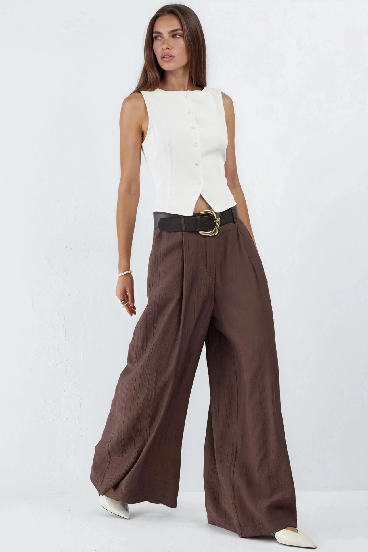 BUSEM High Waist Wide Leg Pants with Pleats