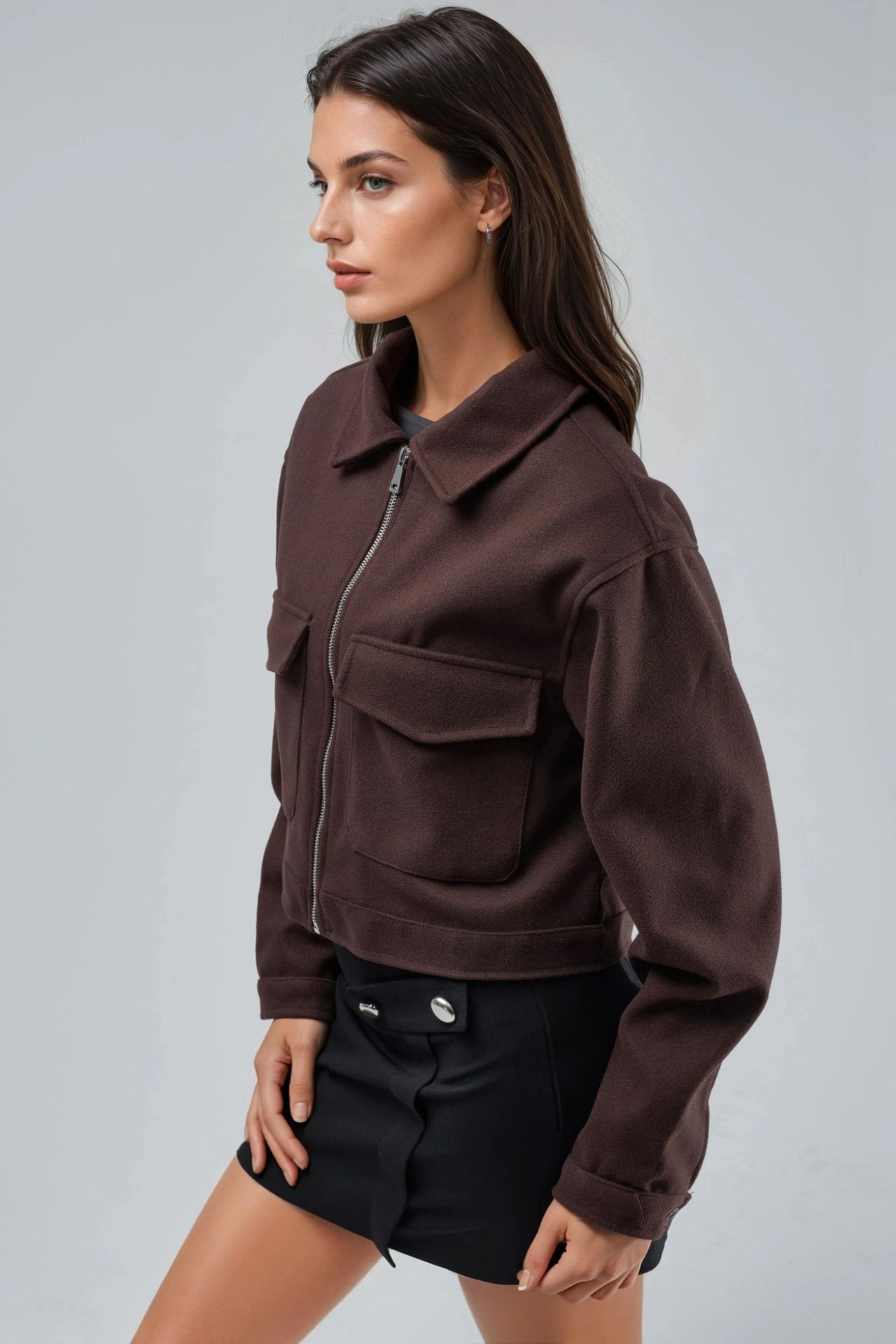 BUSEM Crop Gabardine Jacket with Zipper and Pocket 3
