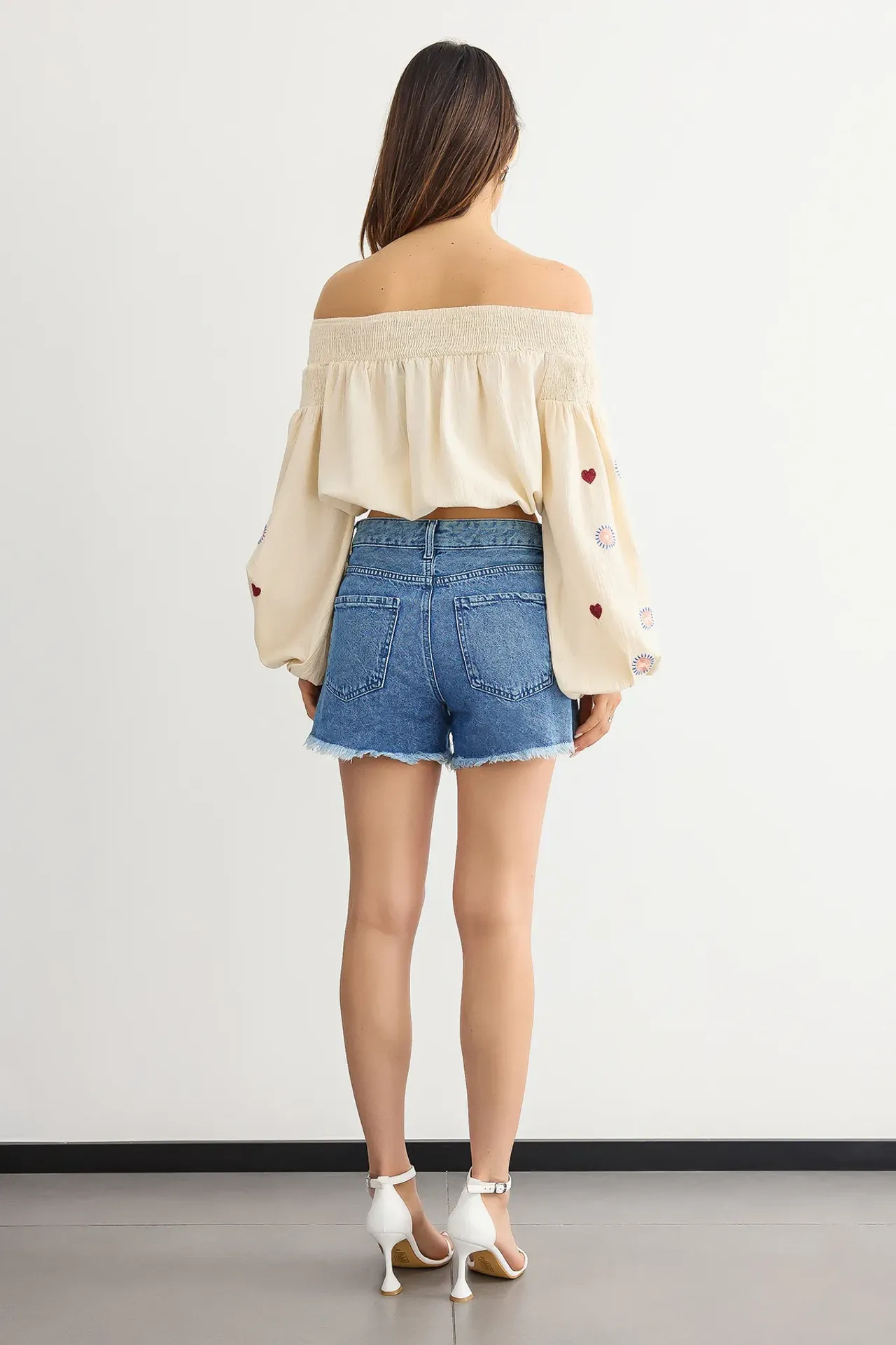 Off-Shoulder Woven Long Sleeve Top