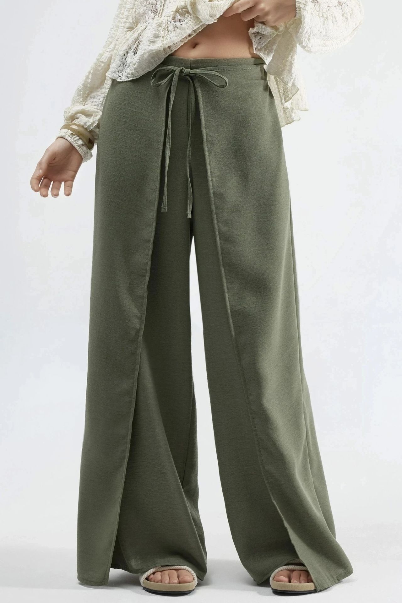 BUSEM Drawstring Waist Crepe Trousers with Tie Detail 1