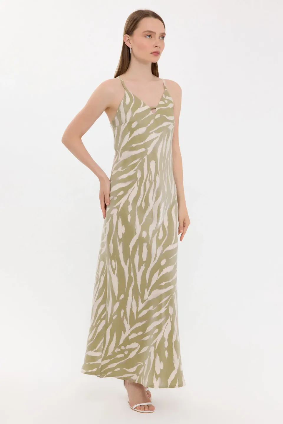 Abstract Print V-Neck Sleeveless Maxi Dress