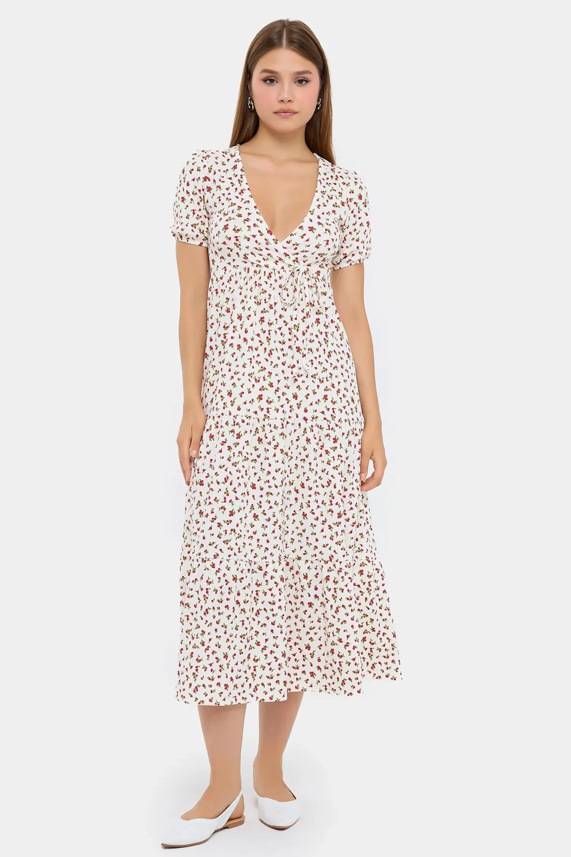 White Floral Wrap Maxi Dress Women