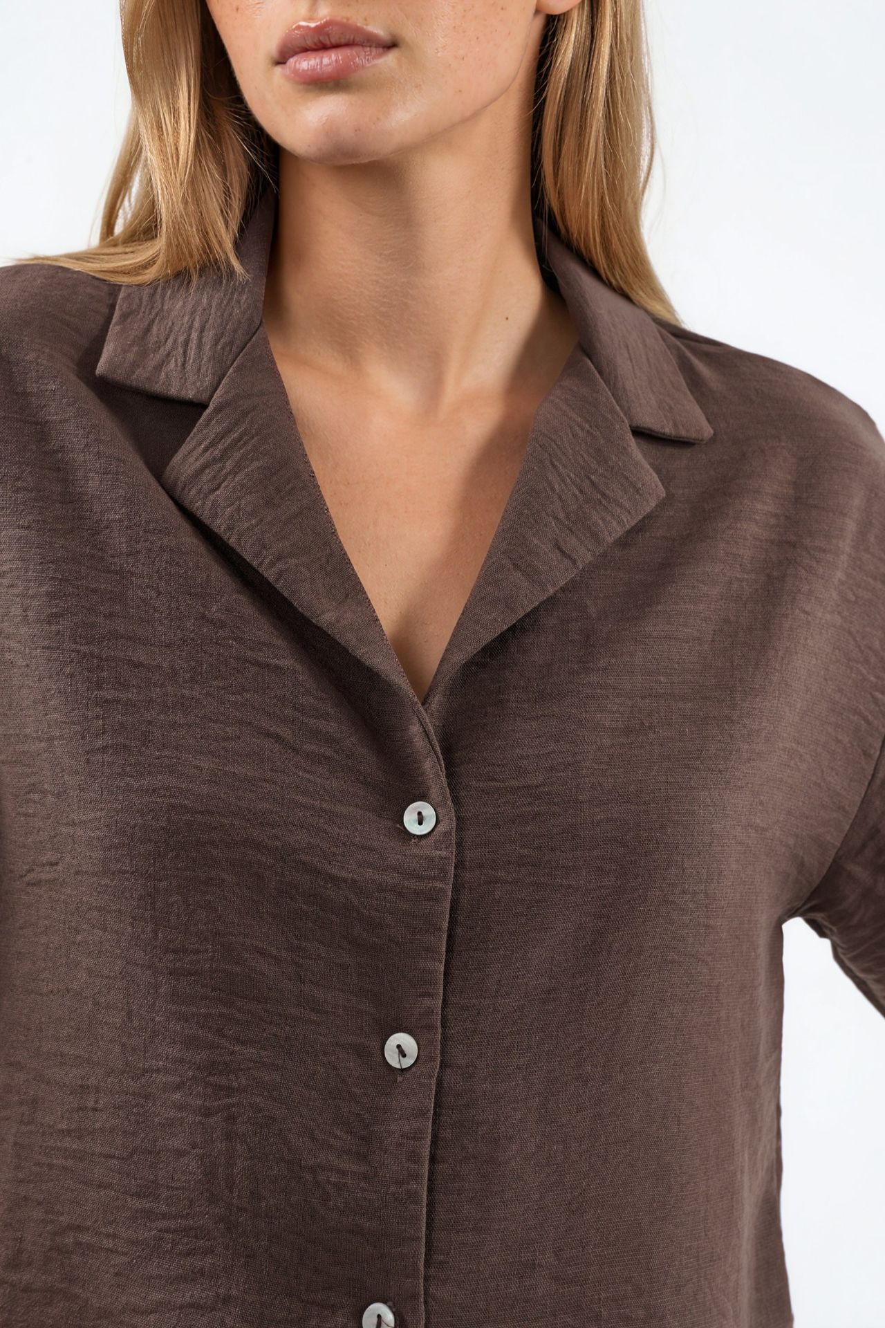 BUSEM Textured Crop Shirt with Button Closure 4